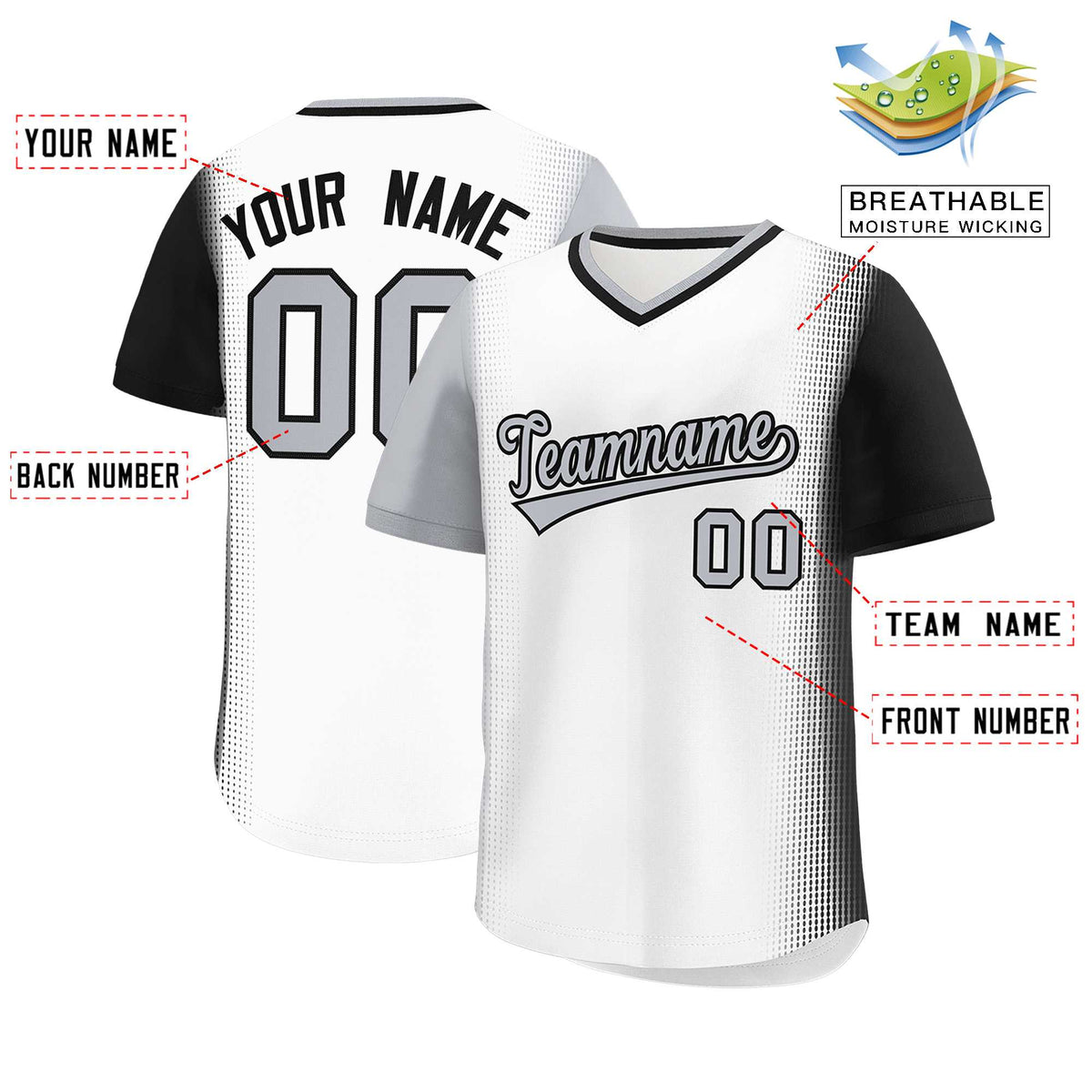 Custom White Gray-Black Personalized Raglan Sleeves Authentic Baseball Jersey | KXKSHOP
