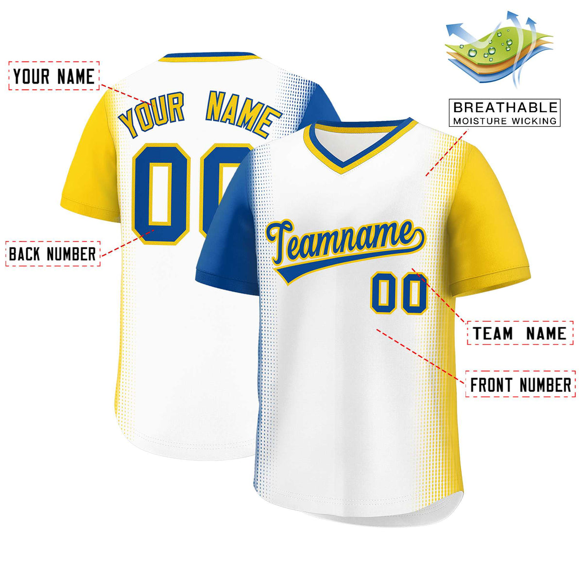 Custom White Royal-Gold Personalized Raglan Sleeves Authentic Baseball Jersey | KXKSHOP