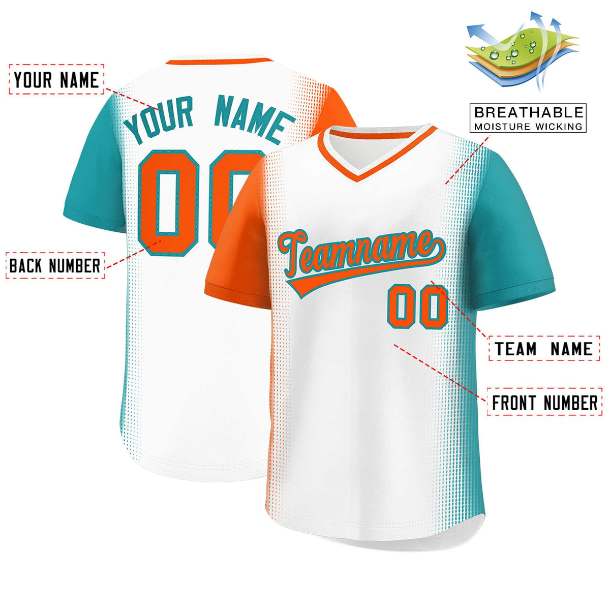 Custom White Orange-Aqua Personalized Raglan Sleeves Authentic Baseball Jersey | KXKSHOP