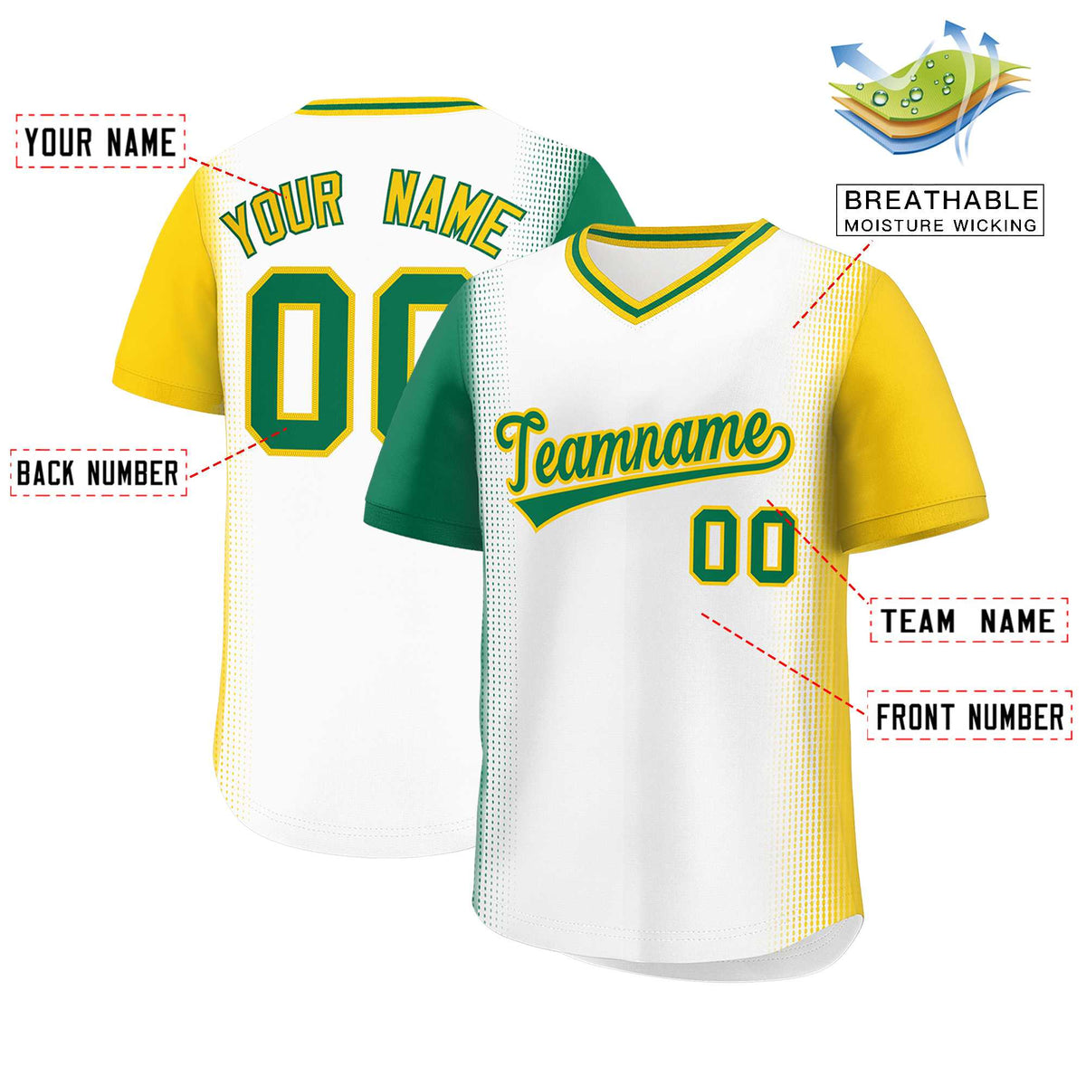 Custom White Kelly Green-Gold Personalized Raglan Sleeves Authentic Baseball Jersey | KXKSHOP