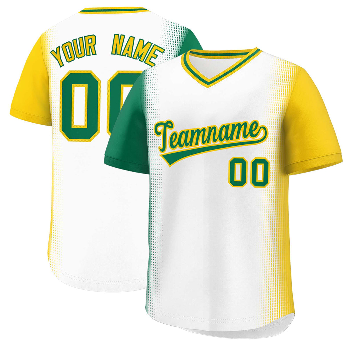 Custom White Kelly Green-Gold Personalized Raglan Sleeves Authentic Baseball Jersey | KXKSHOP