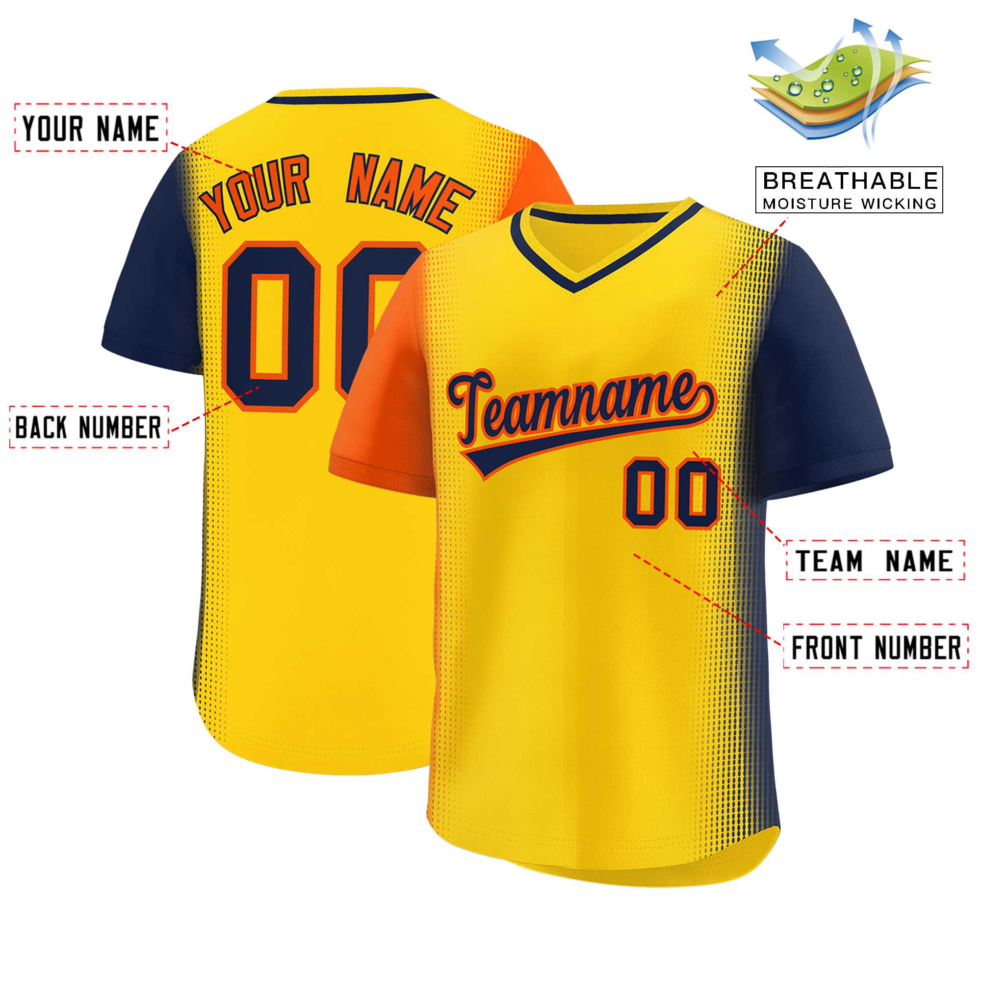 Custom Gold Orange-Navy Personalized Raglan Sleeves Authentic Baseball Jersey | KXKSHOP