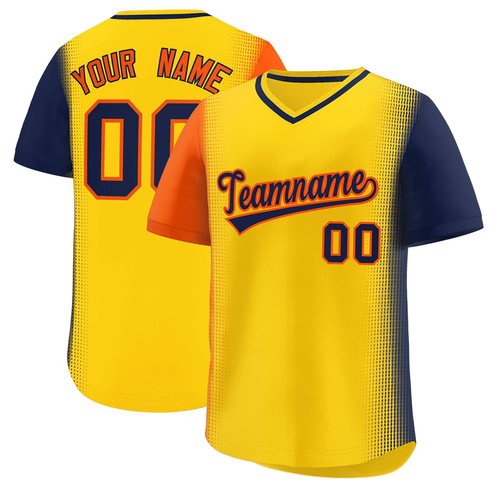 Custom Gold Orange-Navy Personalized Raglan Sleeves Authentic Baseball Jersey | KXKSHOP