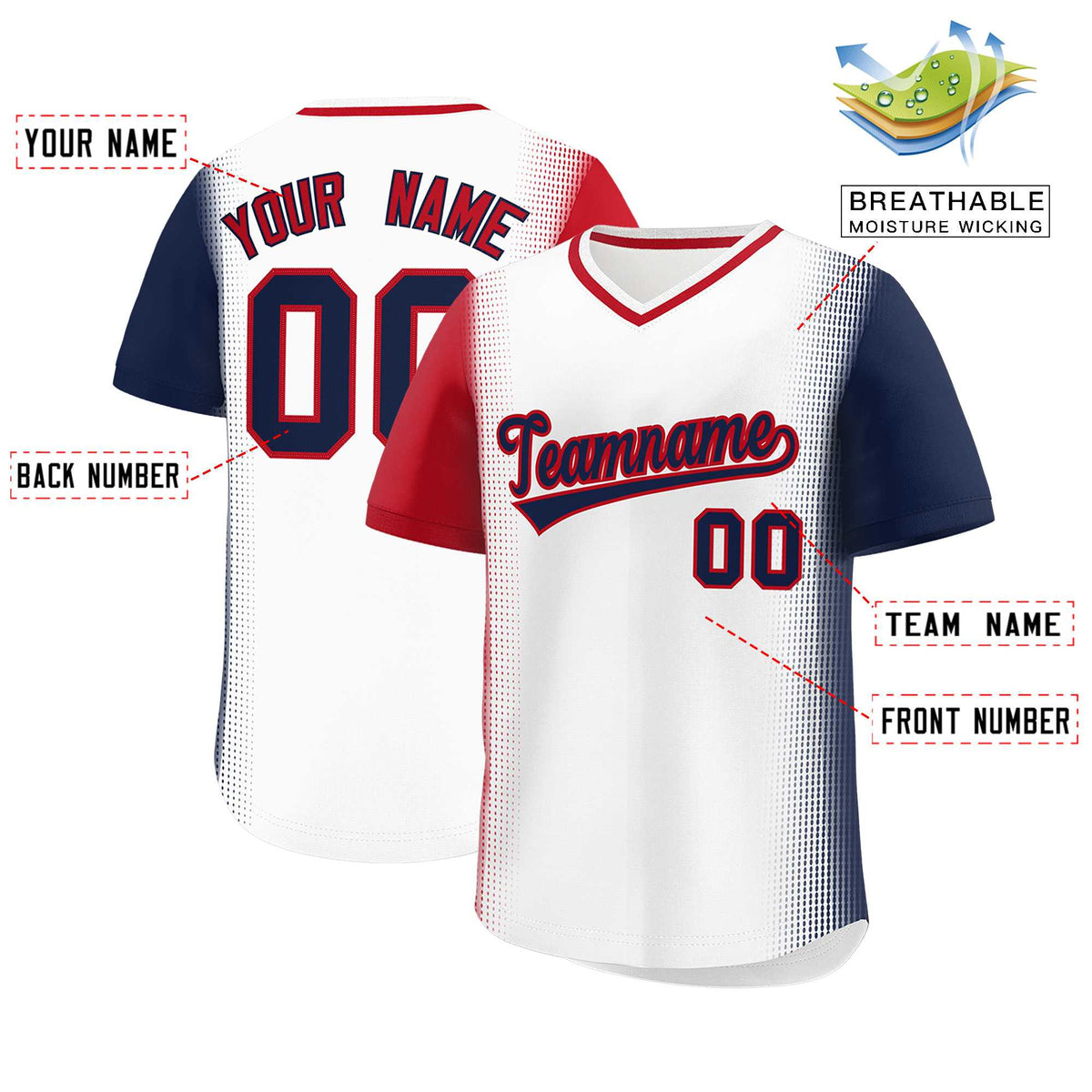 Custom White Red-Navy Personalized Raglan Sleeves Authentic Baseball Jersey | KXKSHOP