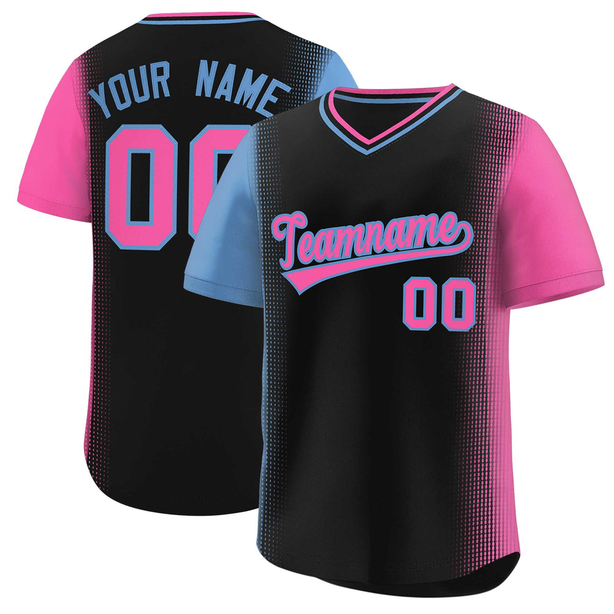 Custom Black Light Blue-Pink Personalized Raglan Sleeves Authentic Baseball Jersey | KXKSHOP