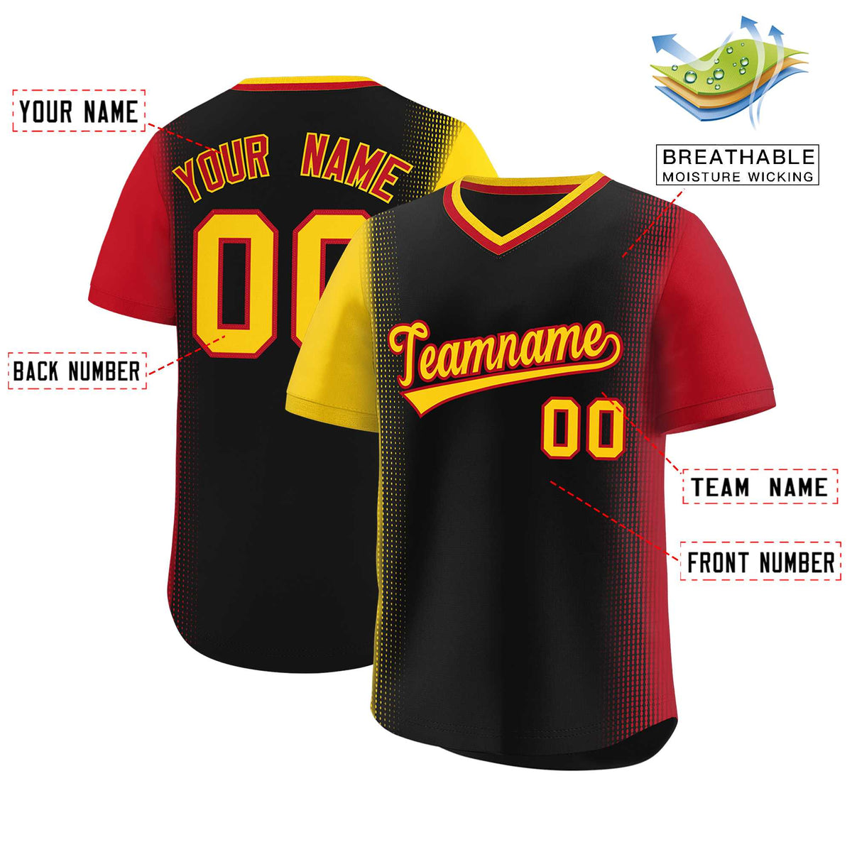Custom Black Gold-Red Personalized Raglan Sleeves Authentic Baseball Jersey | KXKSHOP