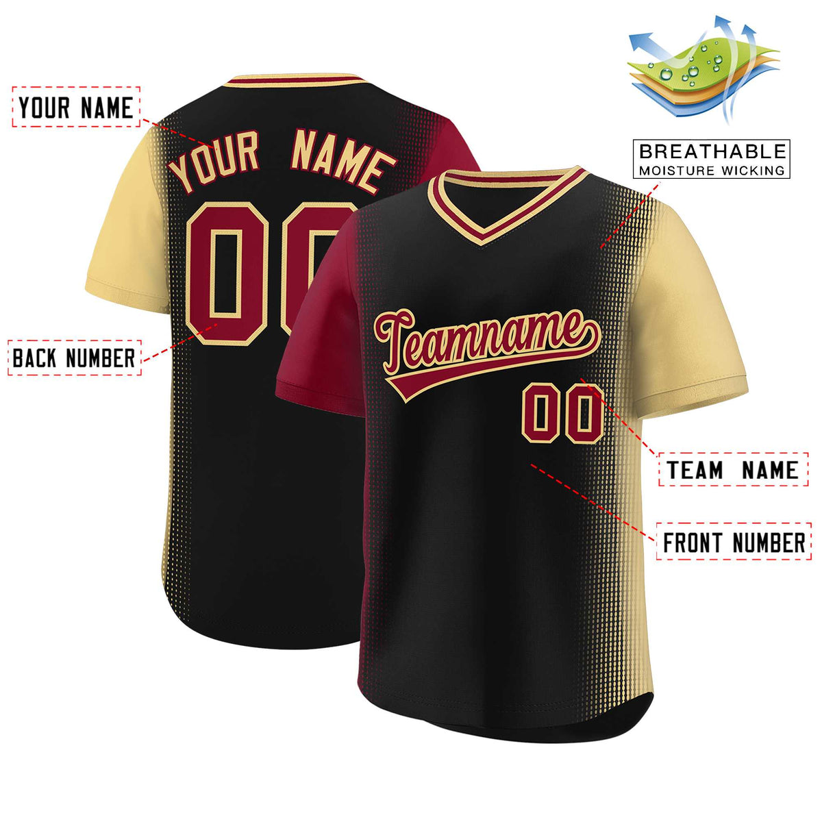 Custom Black Crimson-Khaki Personalized Raglan Sleeves Authentic Baseball Jersey | KXKSHOP