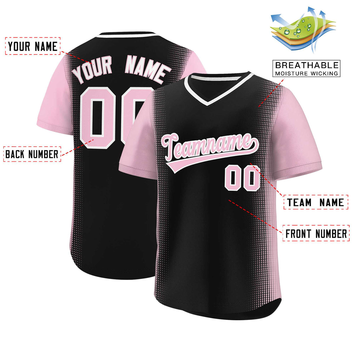 Custom Black Light Pink Personalized Raglan Sleeves Authentic Baseball Jersey | KXKSHOP