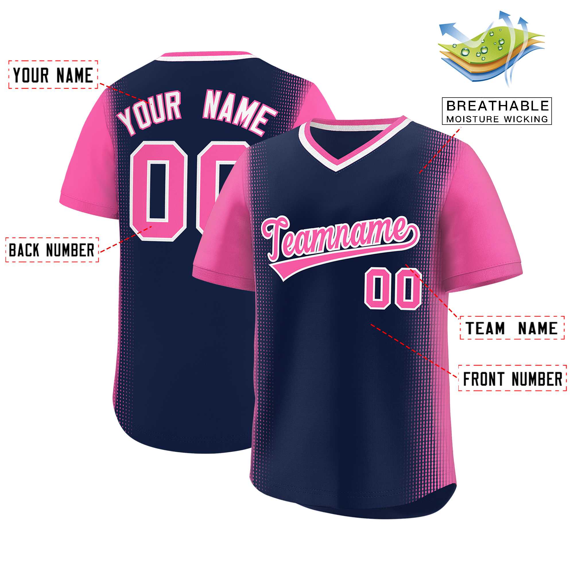 Custom Navy Pink Personalized Raglan Sleeves Authentic Baseball Jersey | KXKSHOP