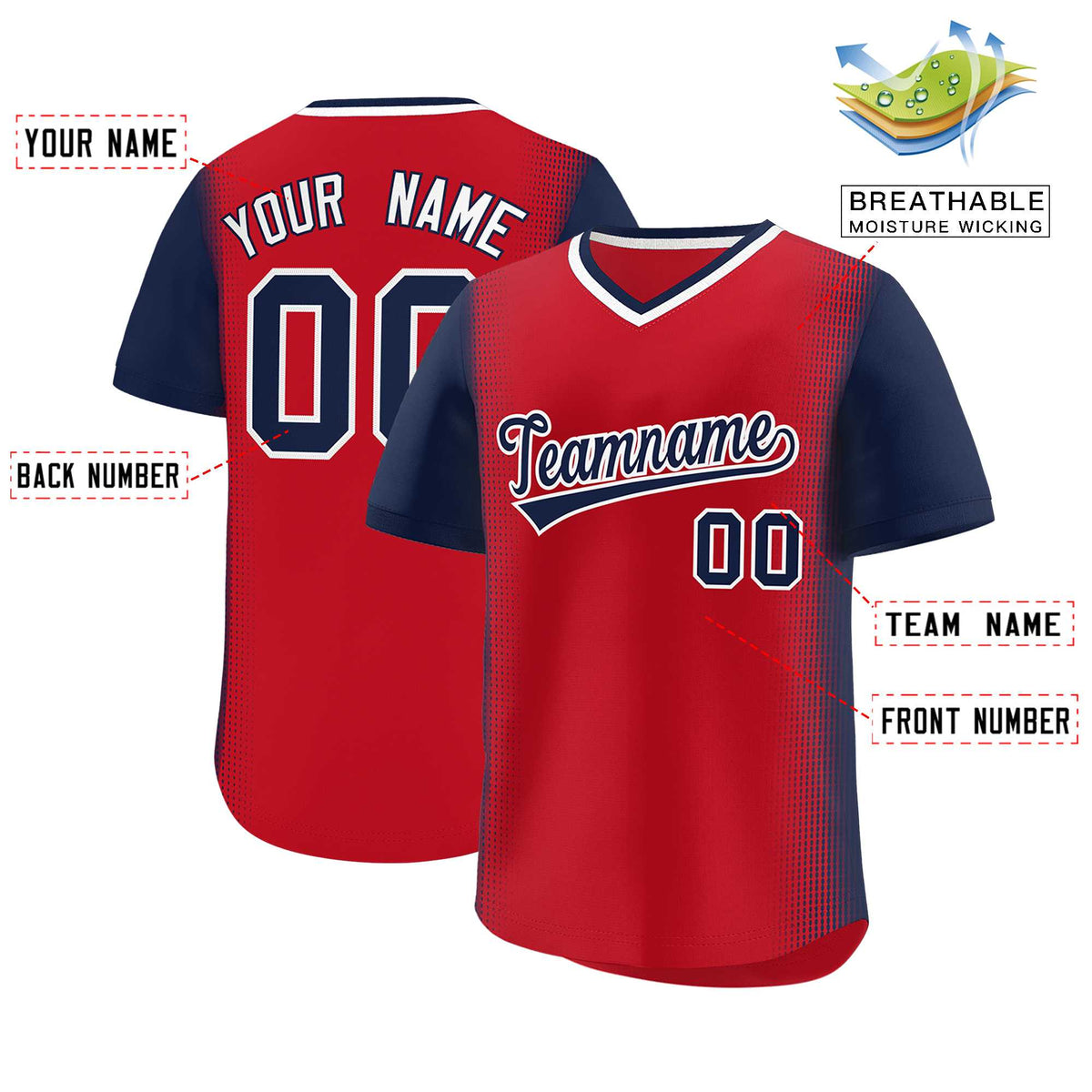 Custom Red Navy Personalized Raglan Sleeves Authentic Baseball Jersey | KXKSHOP