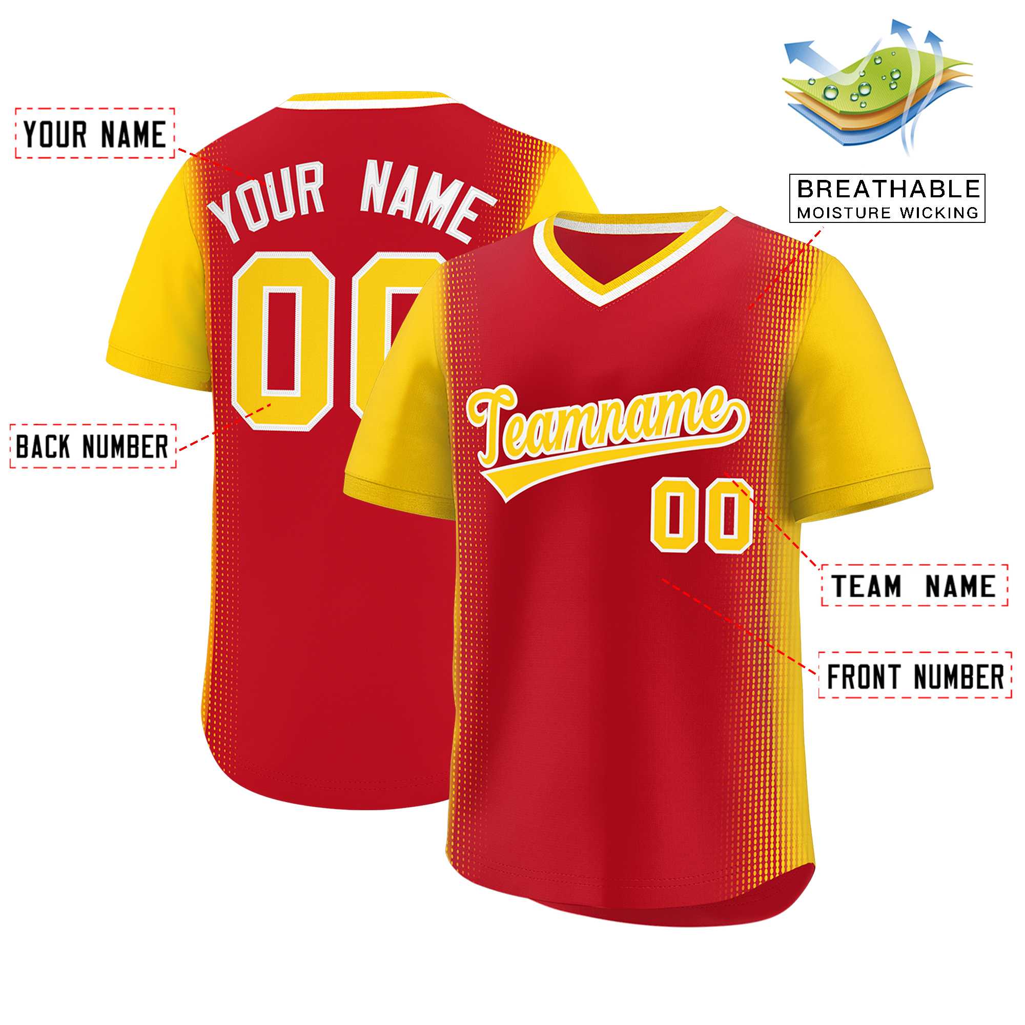 Custom Red Gold Personalized Raglan Sleeves Authentic Baseball Jersey | KXKSHOP