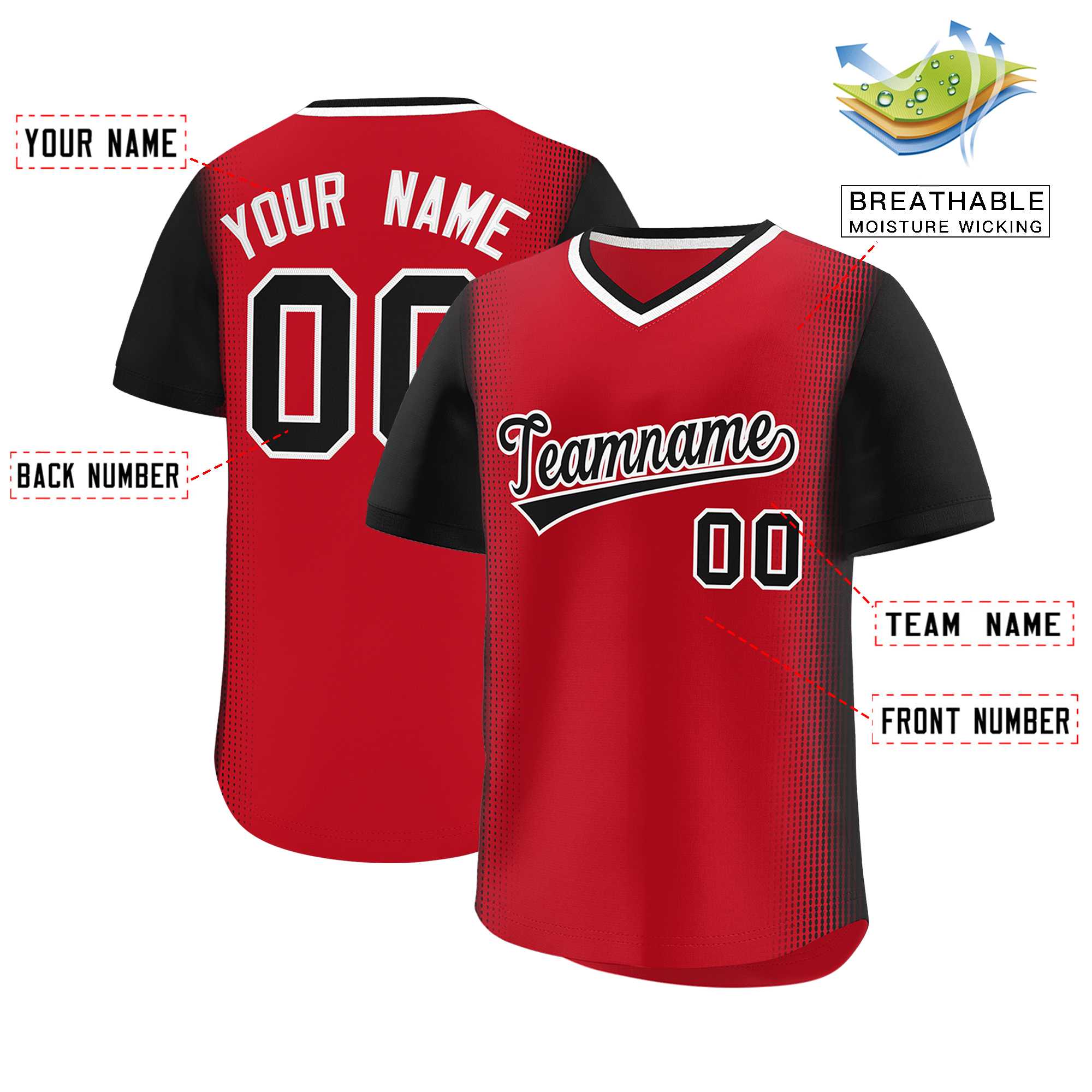 Custom Red Black Personalized Raglan Sleeves Authentic Baseball Jersey | KXKSHOP