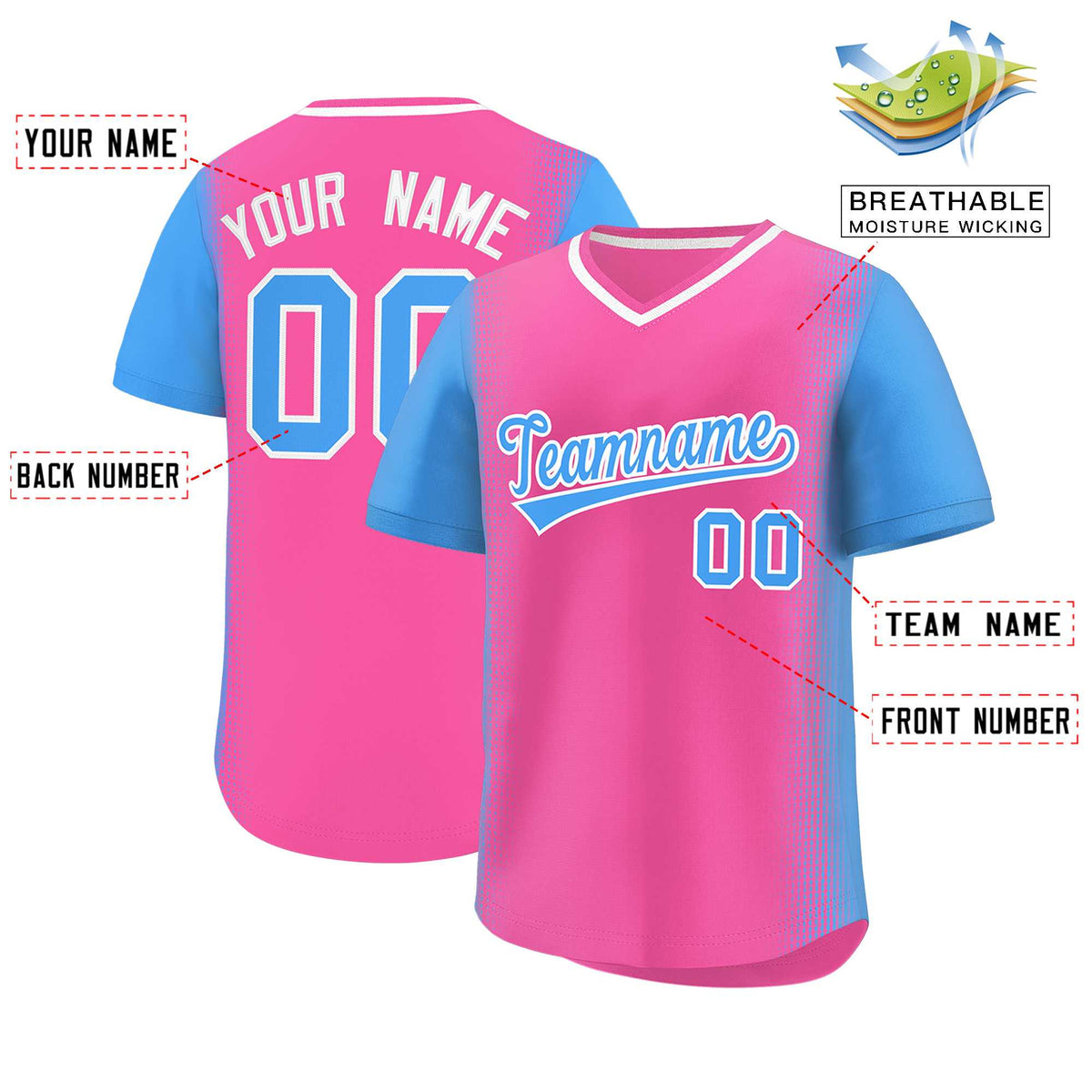 Custom Pink Powder Blue Personalized Raglan Sleeves Authentic Baseball Jersey | KXKSHOP