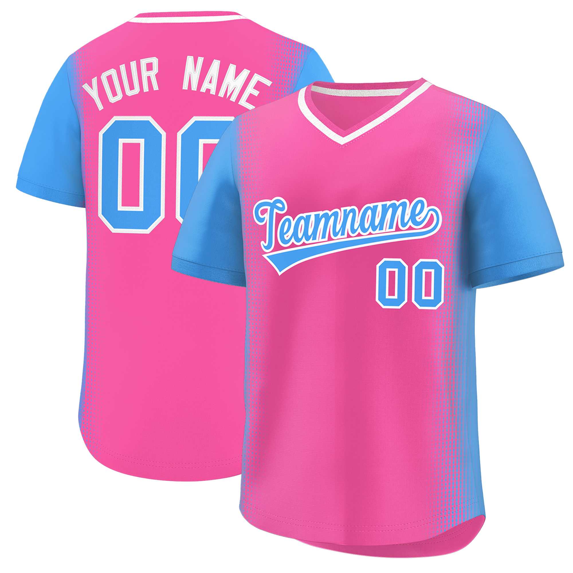 Custom Pink Powder Blue Personalized Raglan Sleeves Authentic Baseball Jersey | KXKSHOP