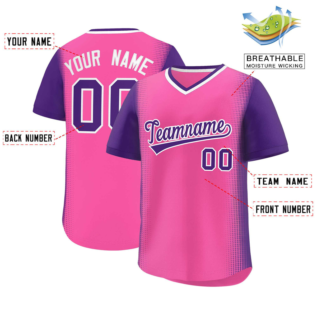 Custom Pink Purple Personalized Raglan Sleeves Authentic Baseball Jersey | KXKSHOP