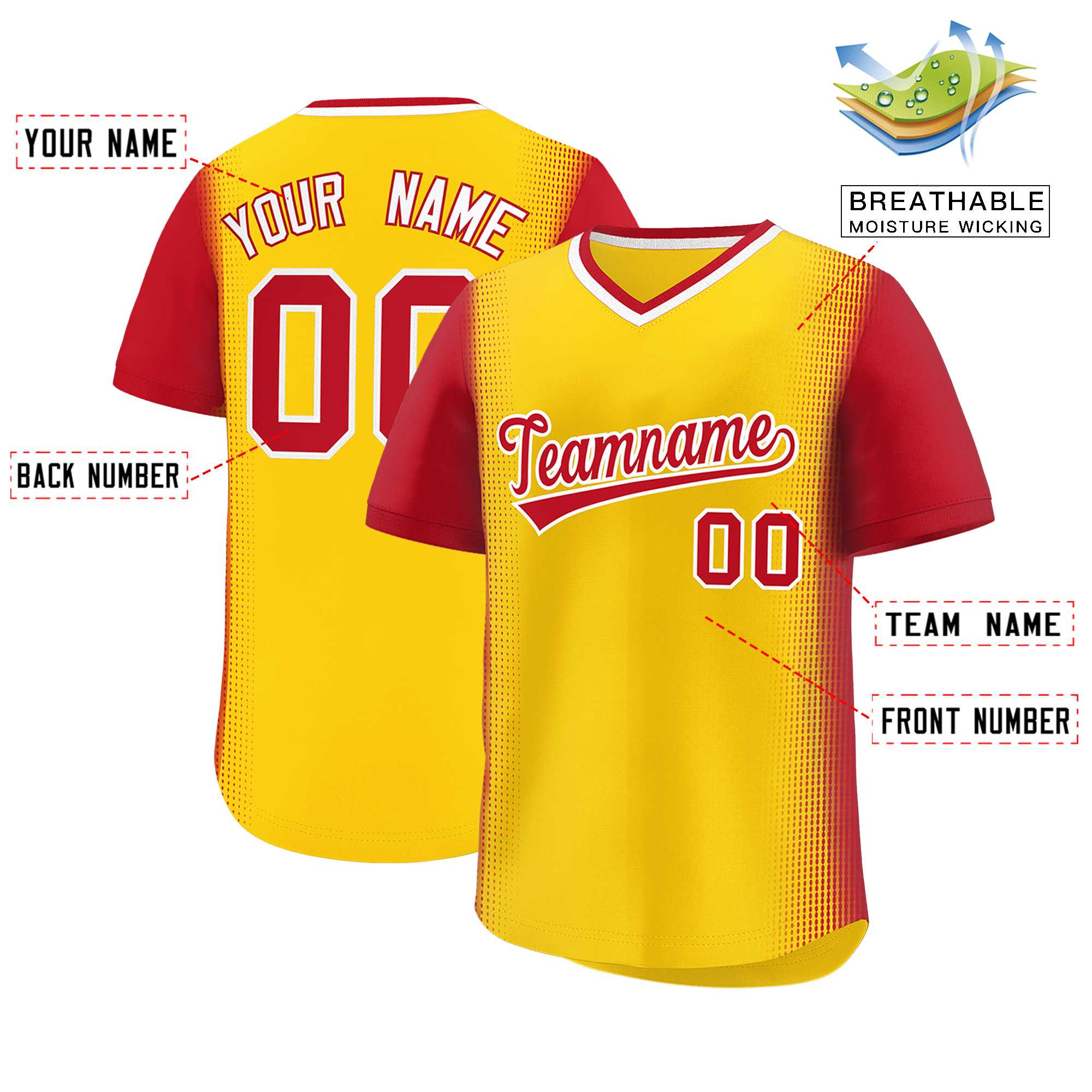 Custom Gold Red Personalized Raglan Sleeves Authentic Baseball Jersey | KXKSHOP