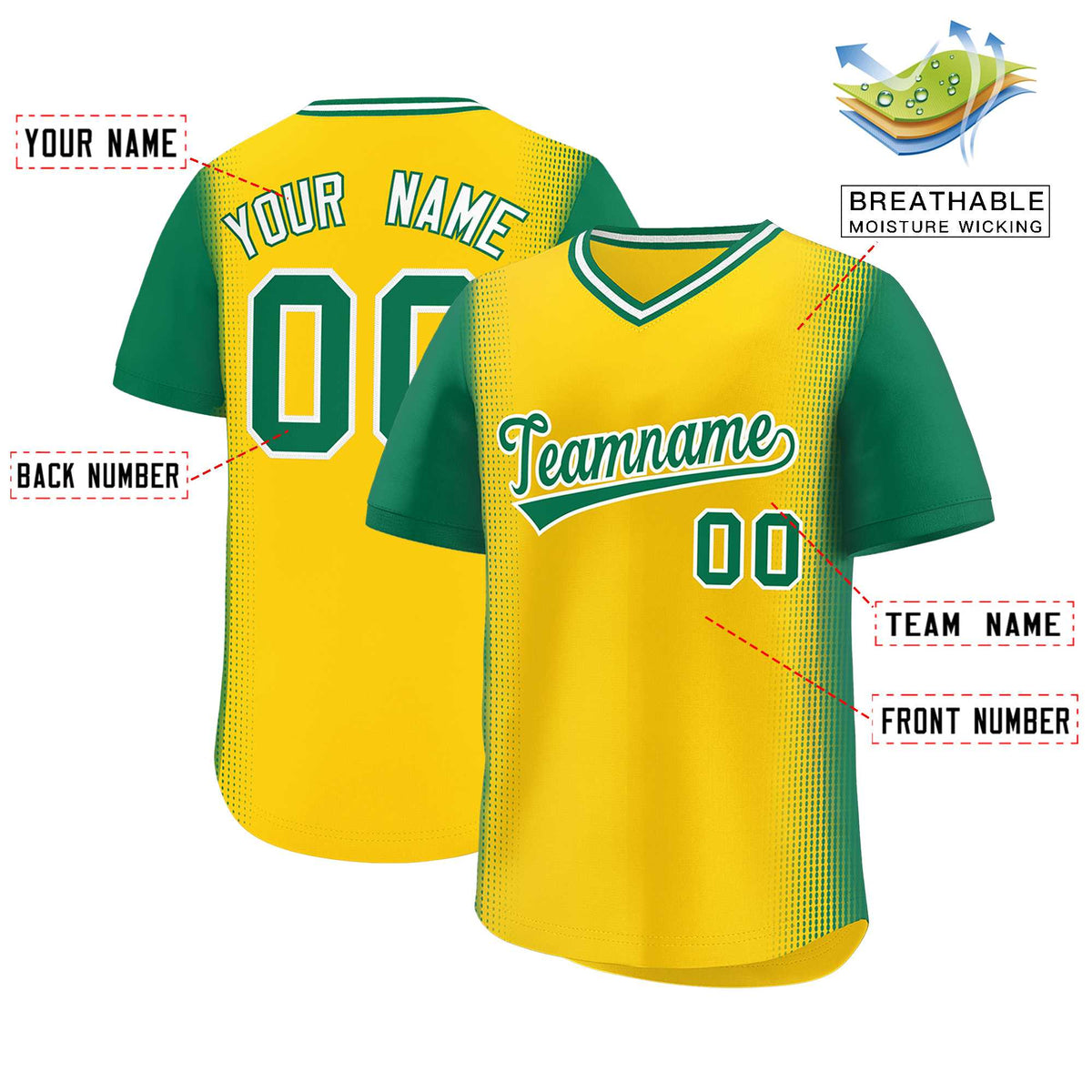 Custom Gold Kelly Green Personalized Raglan Sleeves Authentic Baseball Jersey | KXKSHOP