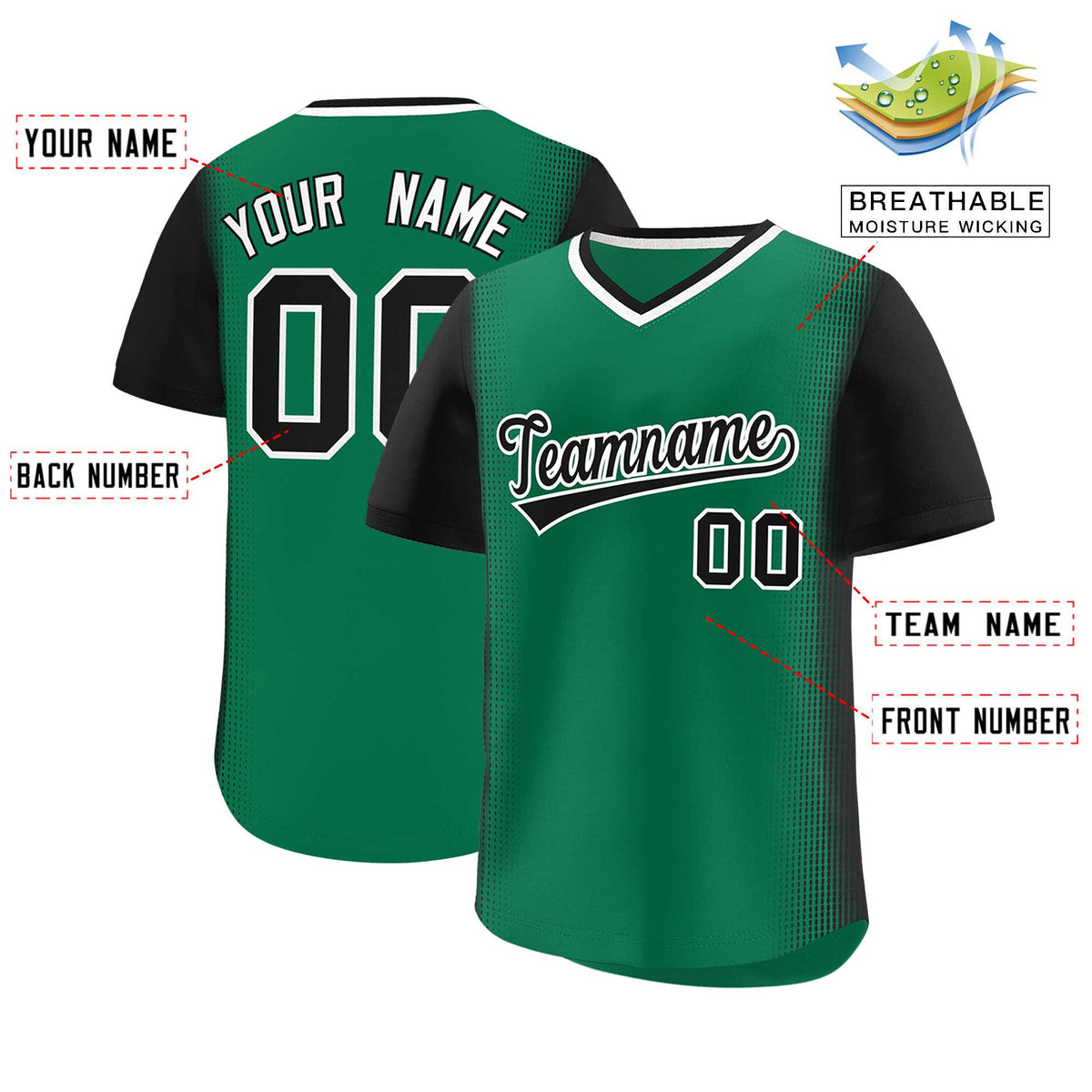Custom Kelly Green Black Personalized Raglan Sleeves Authentic Baseball Jersey | KXKSHOP