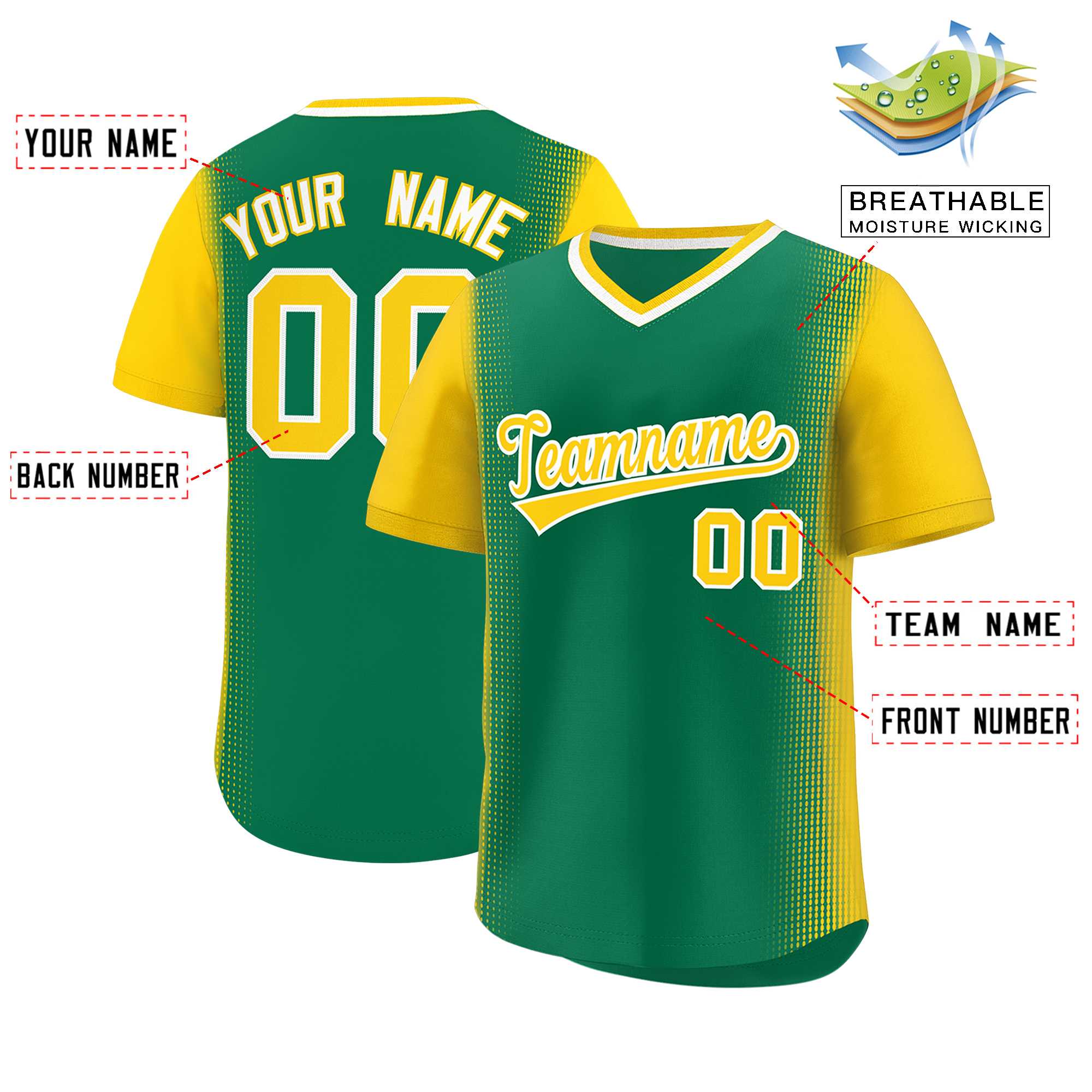 Custom Kelly Green Gold Personalized Raglan Sleeves Authentic Baseball Jersey | KXKSHOP