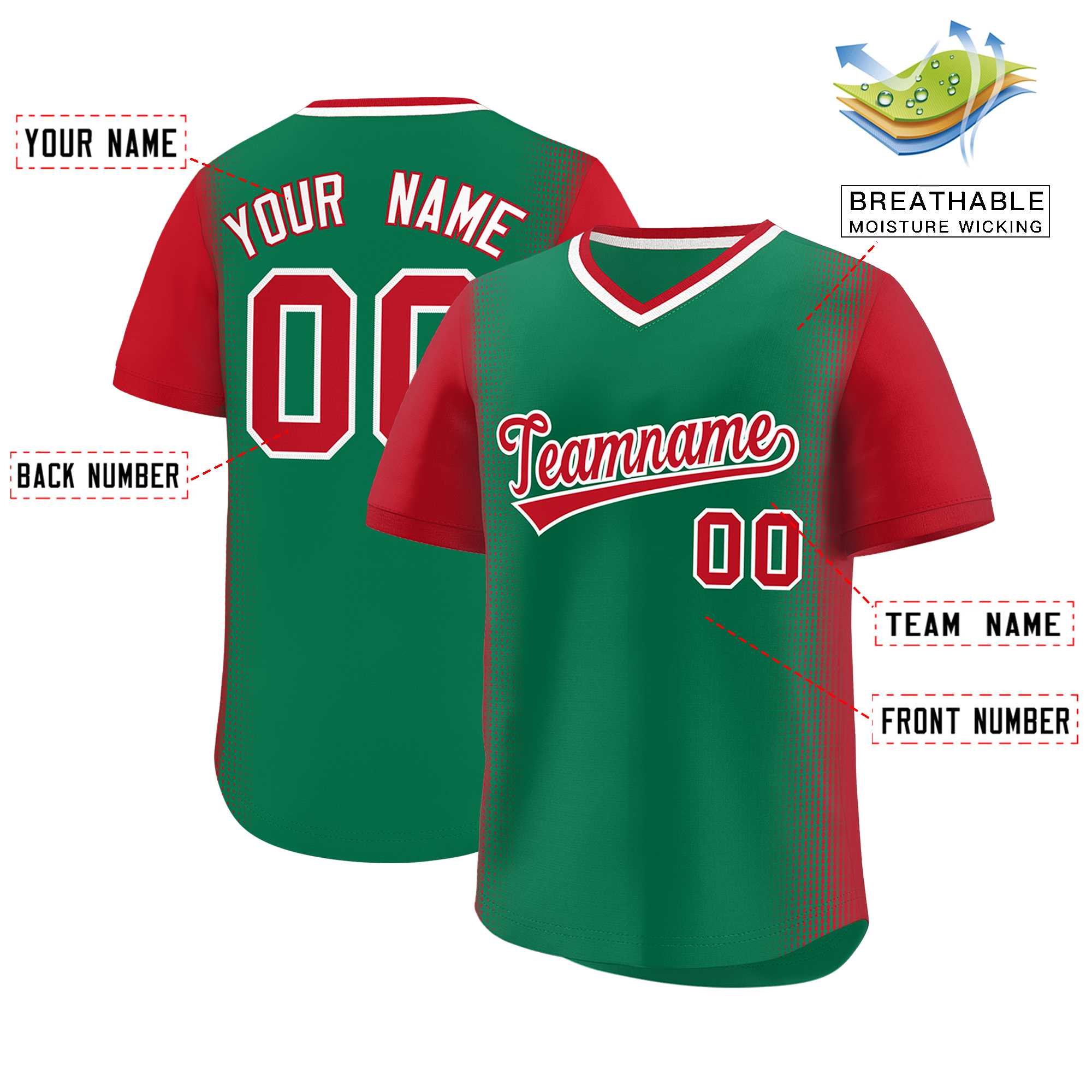 Custom Kelly Green Red Personalized Raglan Sleeves Authentic Baseball Jersey | KXKSHOP