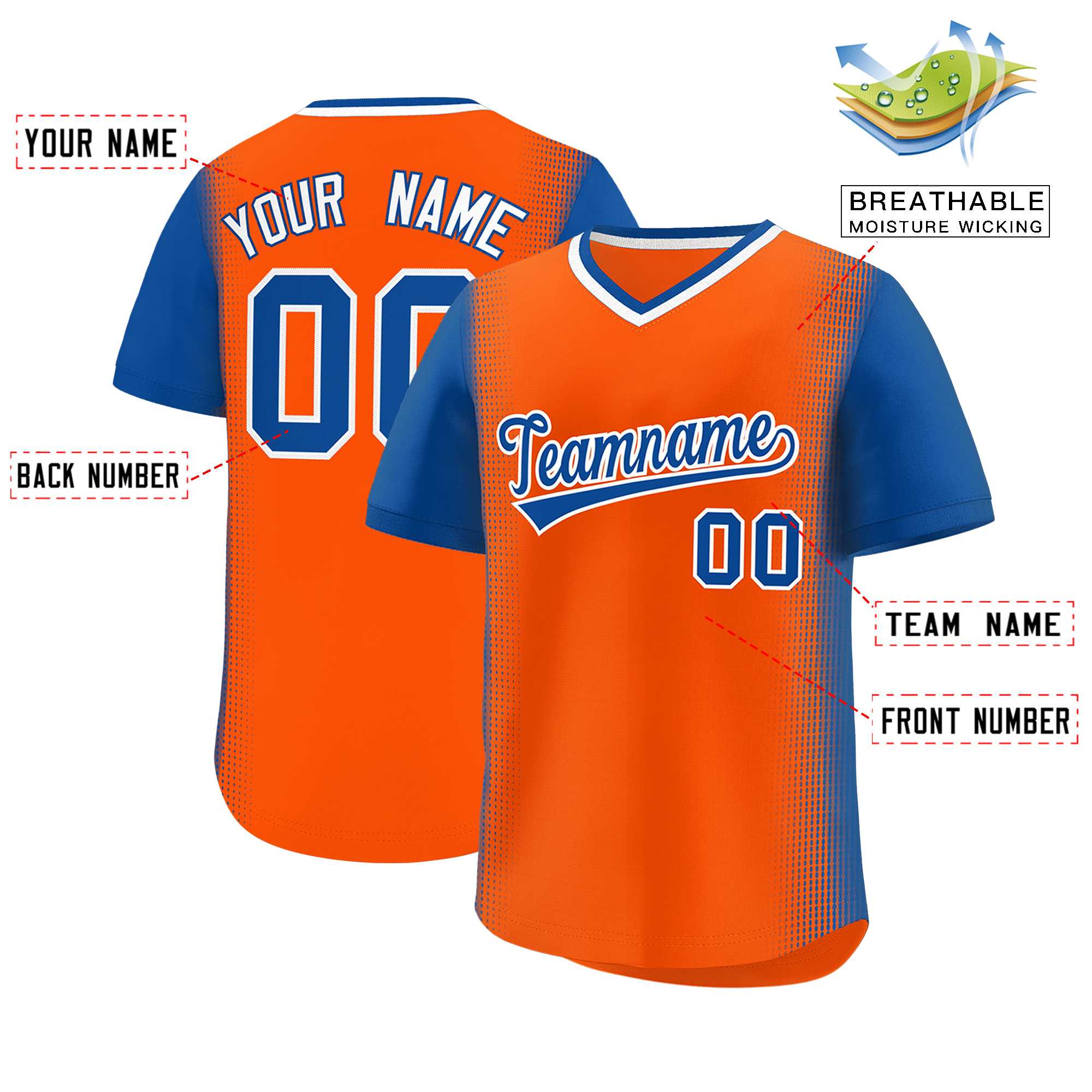 Custom Orange Royal Personalized Raglan Sleeves Authentic Baseball Jersey | KXKSHOP