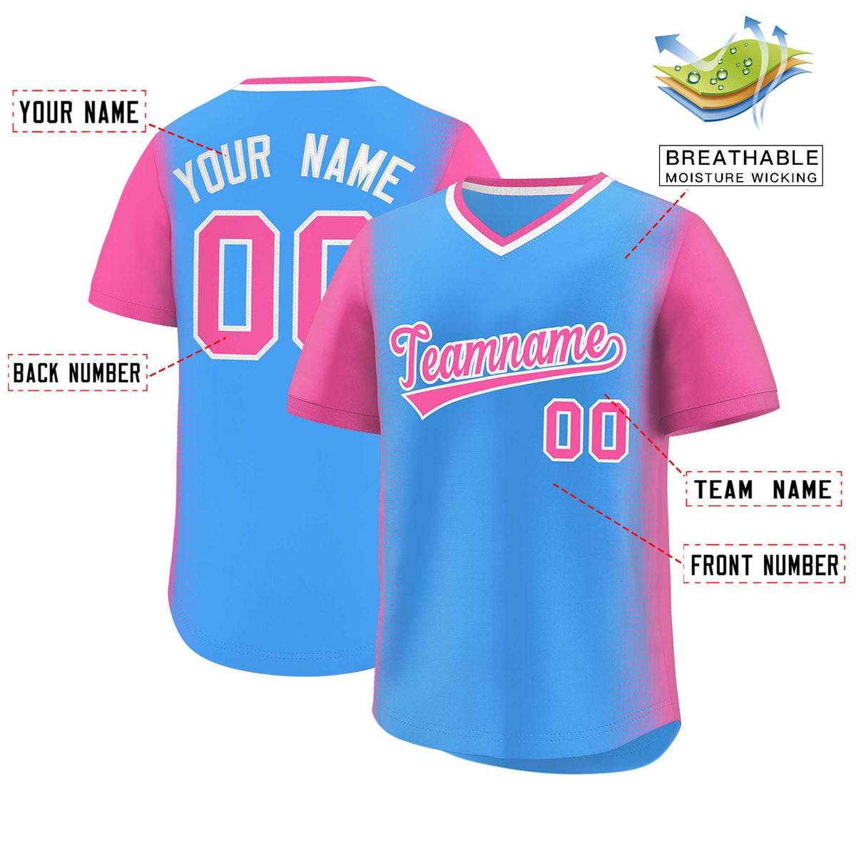 Custom Powder Blue Pink Personalized Raglan Sleeves Authentic Baseball Jersey | KXKSHOP