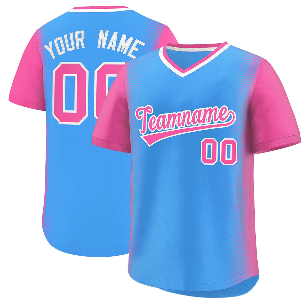 Custom Powder Blue Pink Personalized Raglan Sleeves Authentic Baseball Jersey | KXKSHOP
