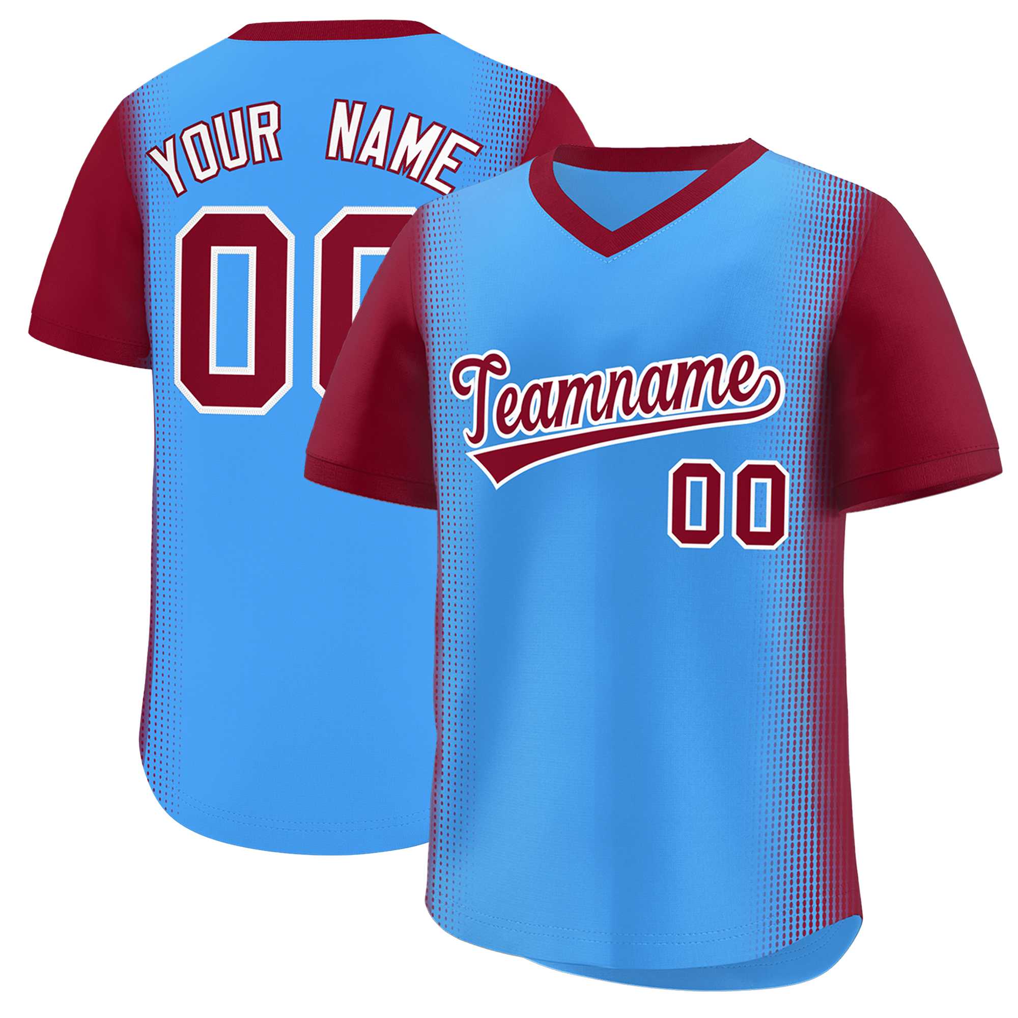 Custom Powder Blue Crimson Personalized Raglan Sleeves Authentic Baseball Jersey | KXKSHOP