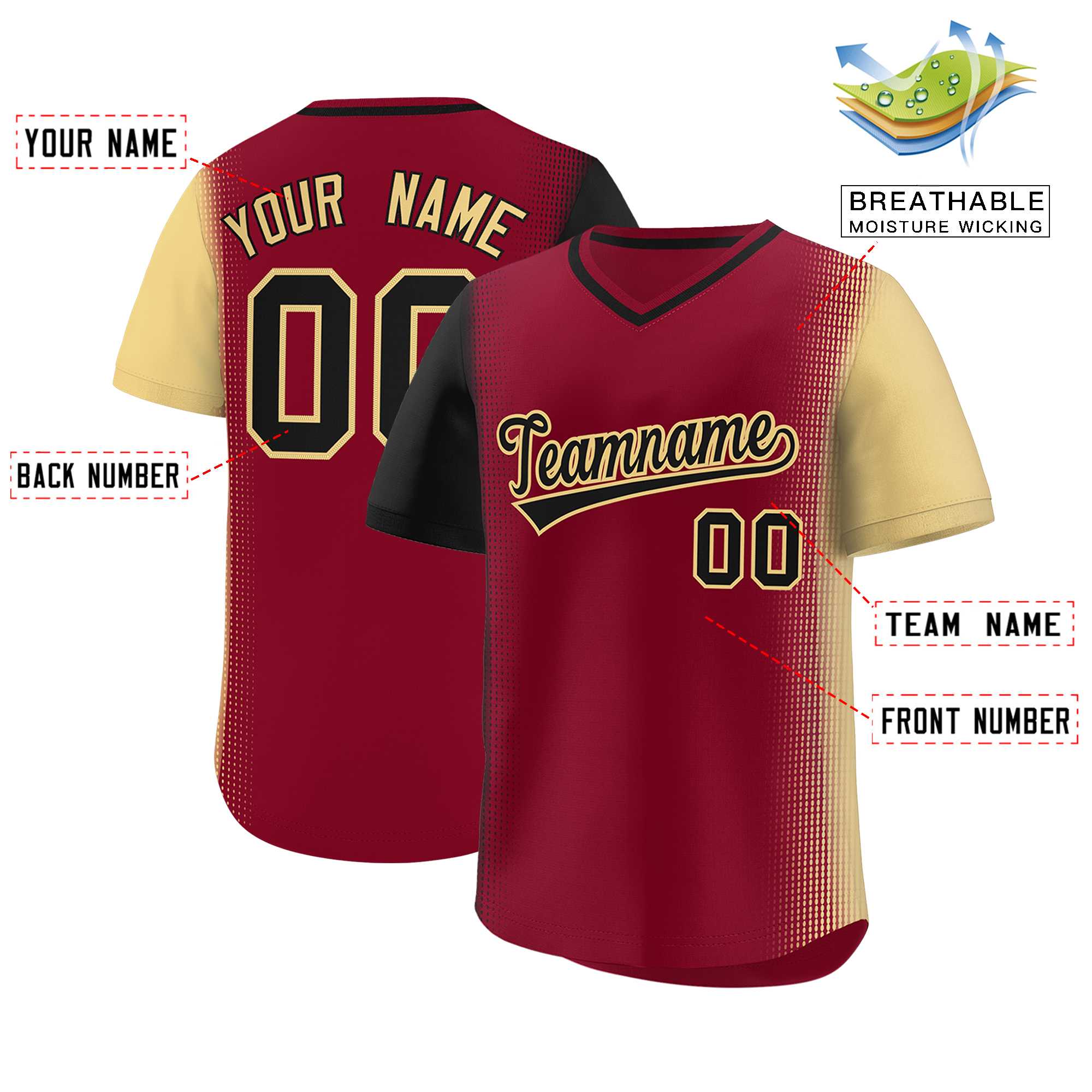 Custom Crimson Black-Khaki Personalized Raglan Sleeves Authentic Baseball Jersey | KXKSHOP