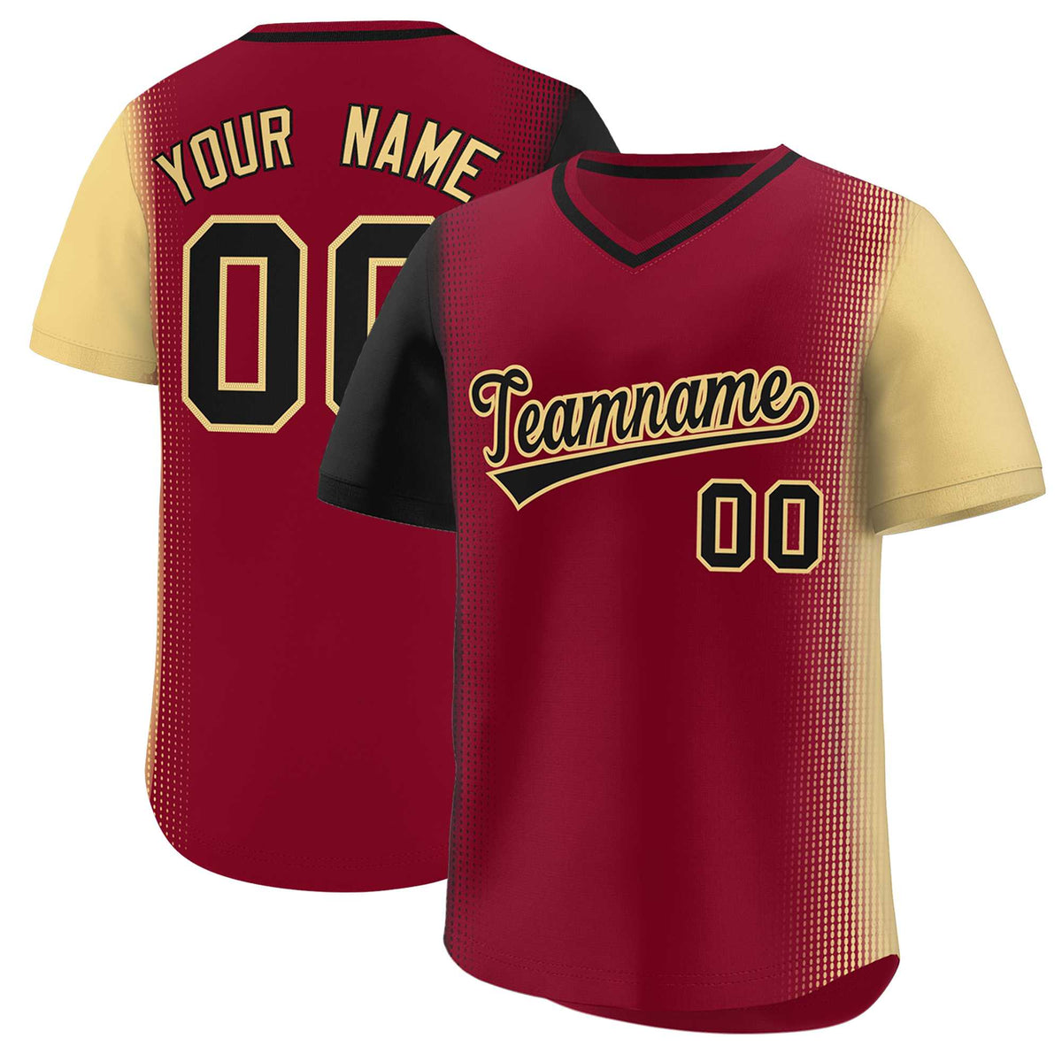 Custom Crimson Black-Khaki Personalized Raglan Sleeves Authentic Baseball Jersey | KXKSHOP