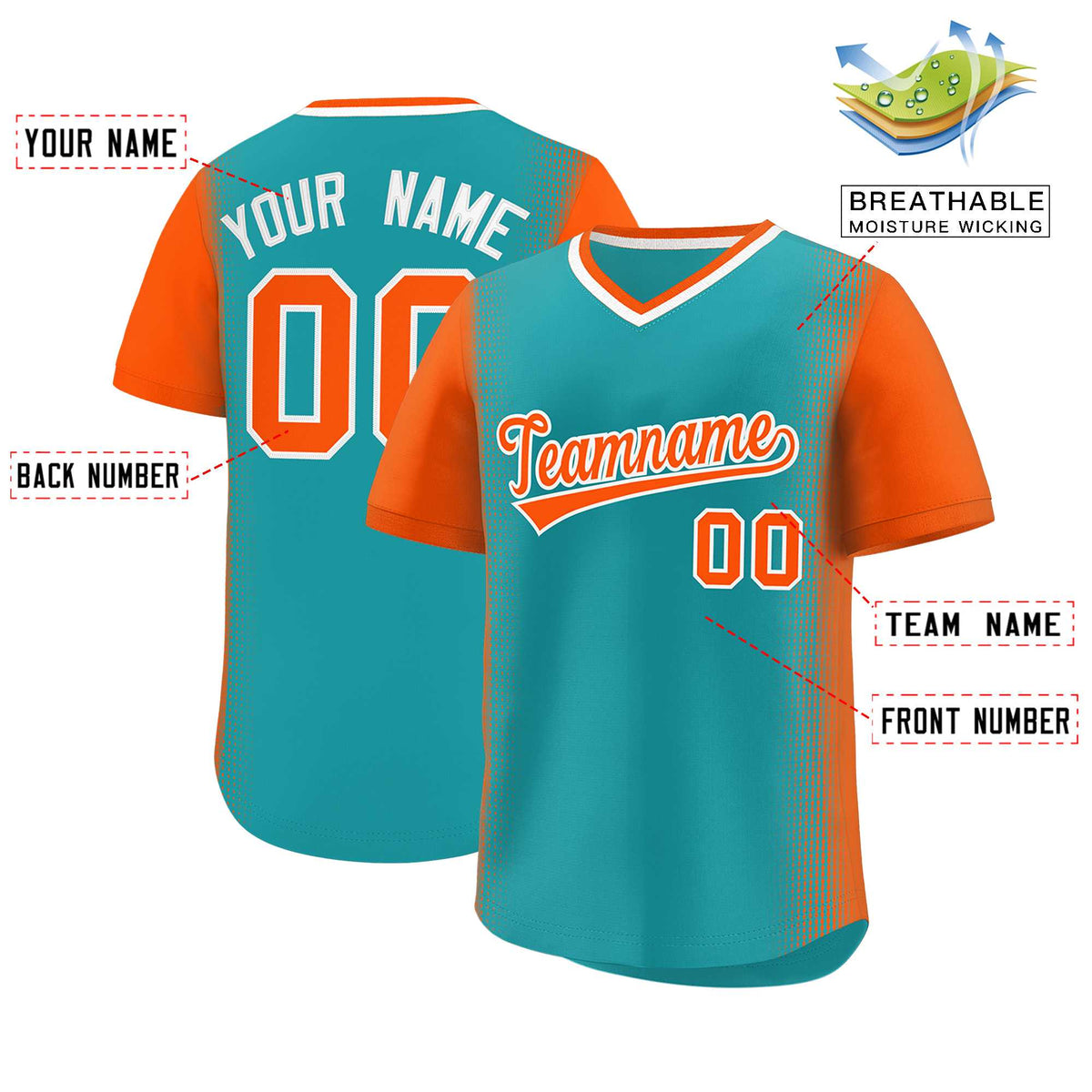 Custom Aqua Orange Personalized Raglan Sleeves Authentic Baseball Jersey | KXKSHOP