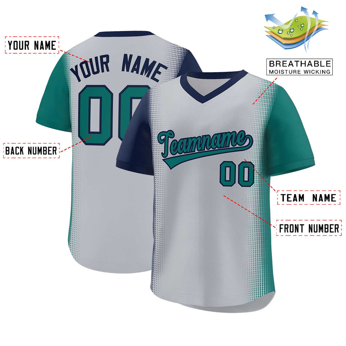 Custom Gray Navy-Aqua Personalized Raglan Sleeves Authentic Baseball Jersey | KXKSHOP