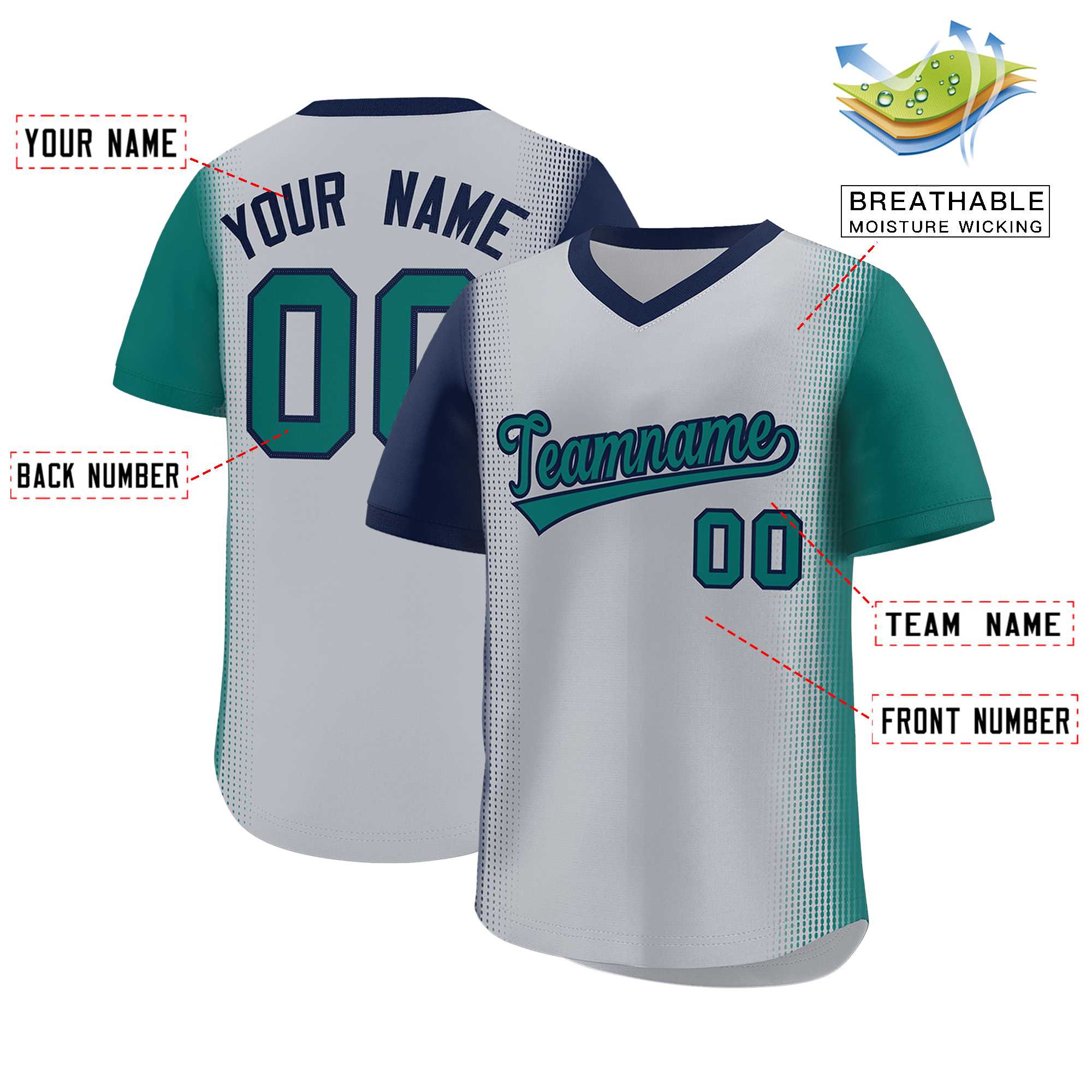 Custom Gray Navy-Aqua Personalized Raglan Sleeves Authentic Baseball Jersey | KXKSHOP