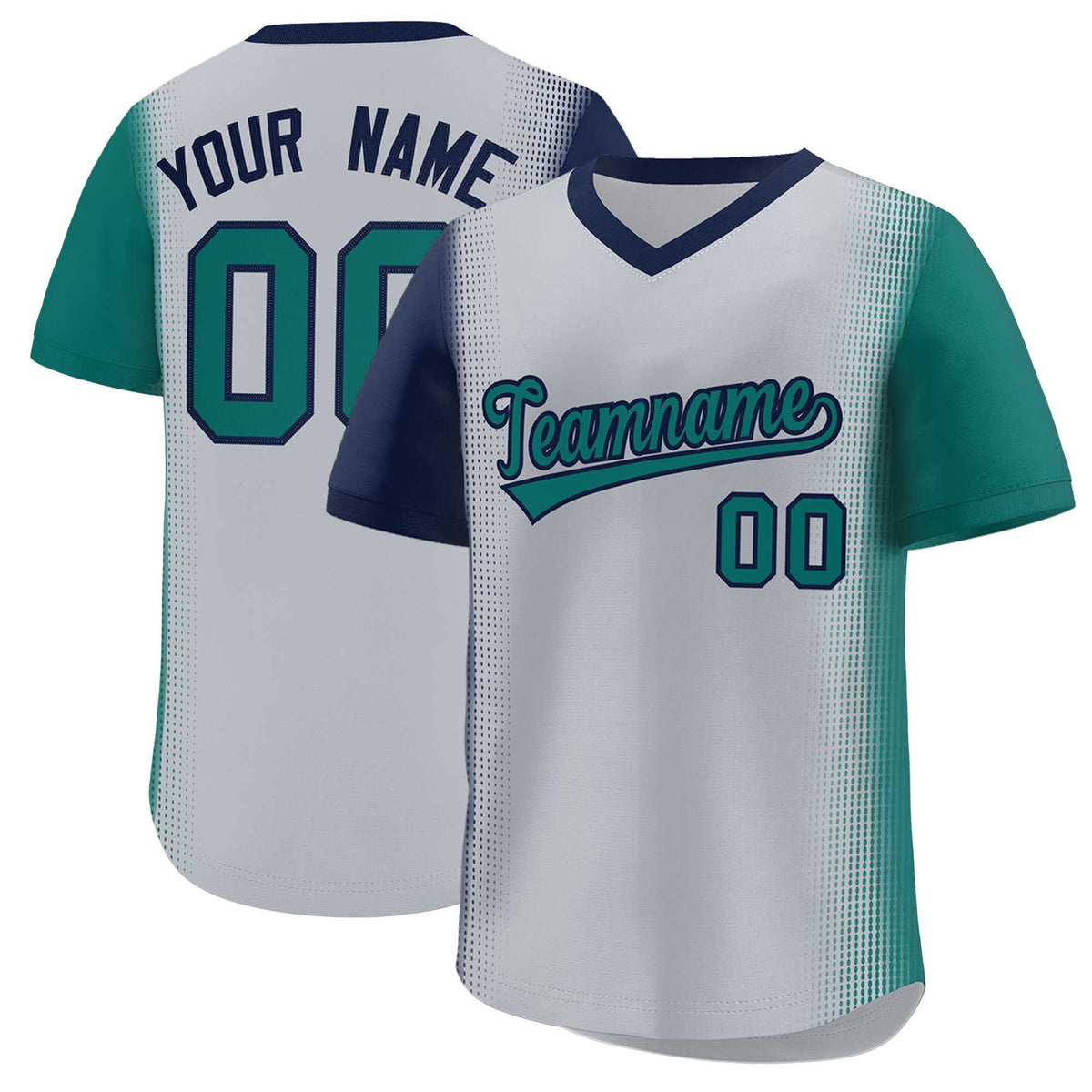 Custom Gray Navy-Aqua Personalized Raglan Sleeves Authentic Baseball Jersey | KXKSHOP