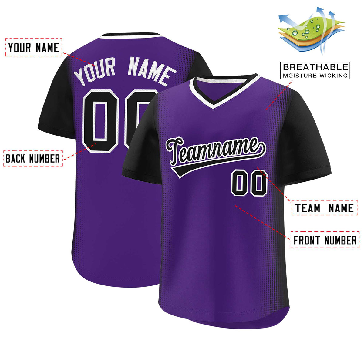 Custom Purple Black Personalized Raglan Sleeves Authentic Baseball Jersey | KXKSHOP