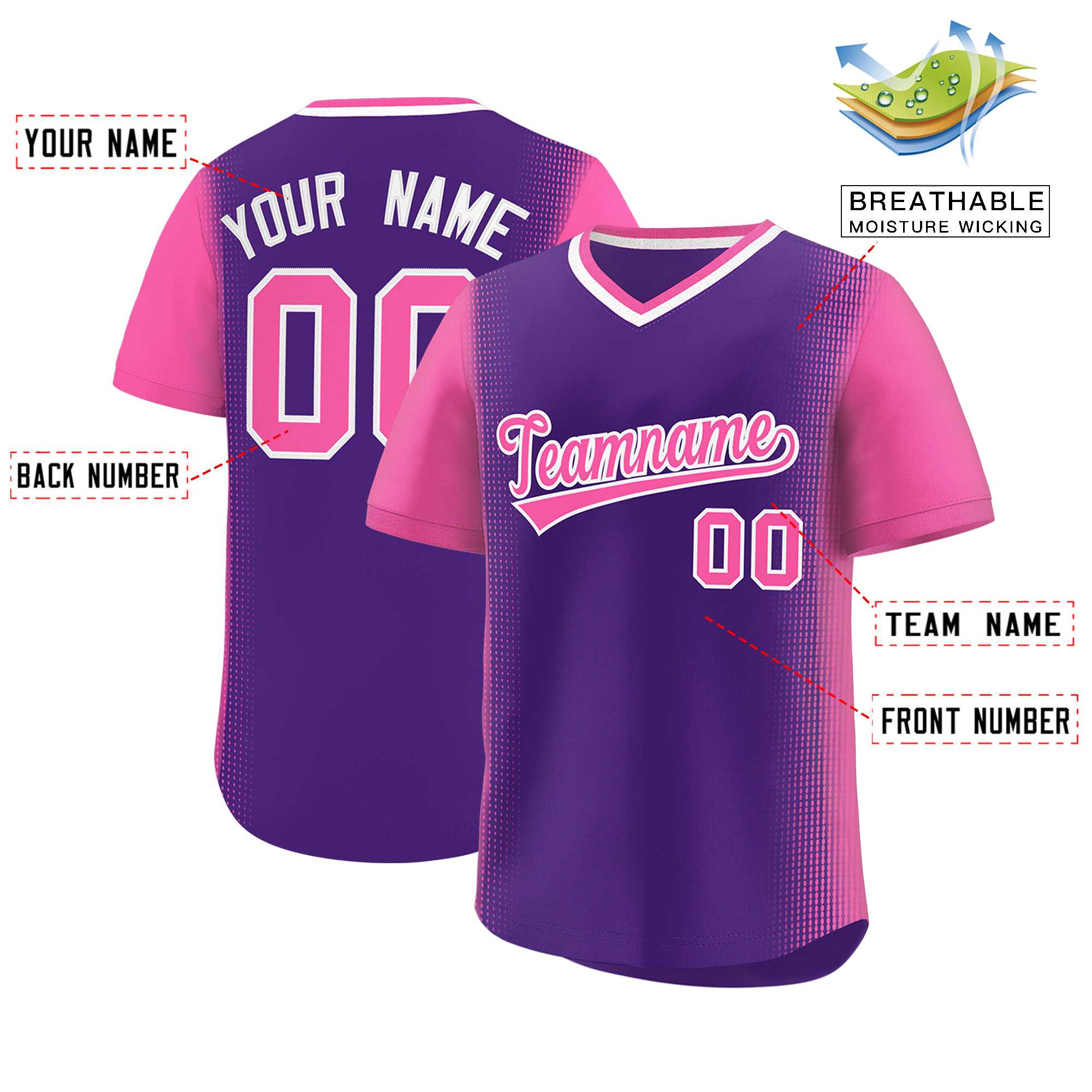Custom Purple Pink Personalized Raglan Sleeves Authentic Baseball Jersey | KXKSHOP