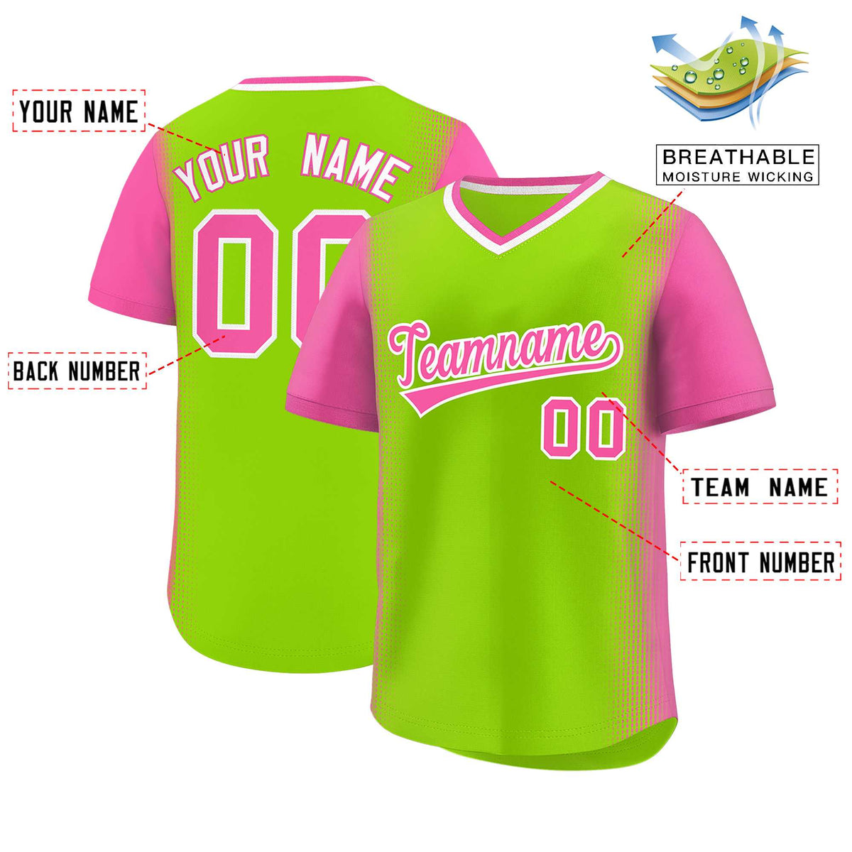 Custom Neon Green Pink Personalized Raglan Sleeves Authentic Baseball Jersey | KXKSHOP