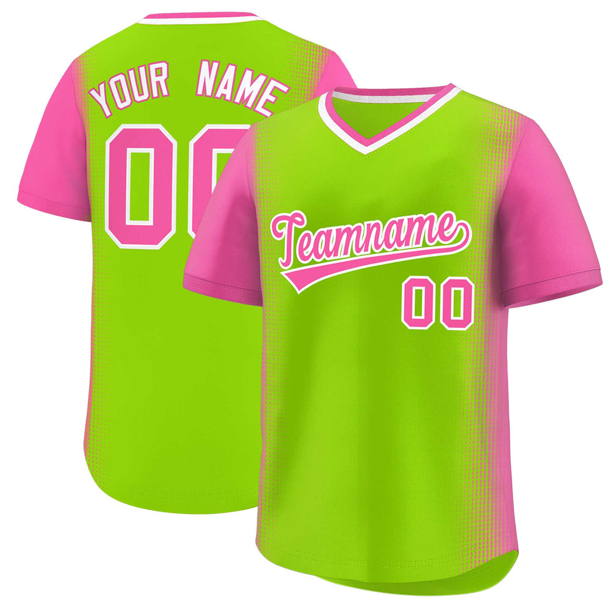 Custom Neon Green Pink Personalized Raglan Sleeves Authentic Baseball Jersey | KXKSHOP