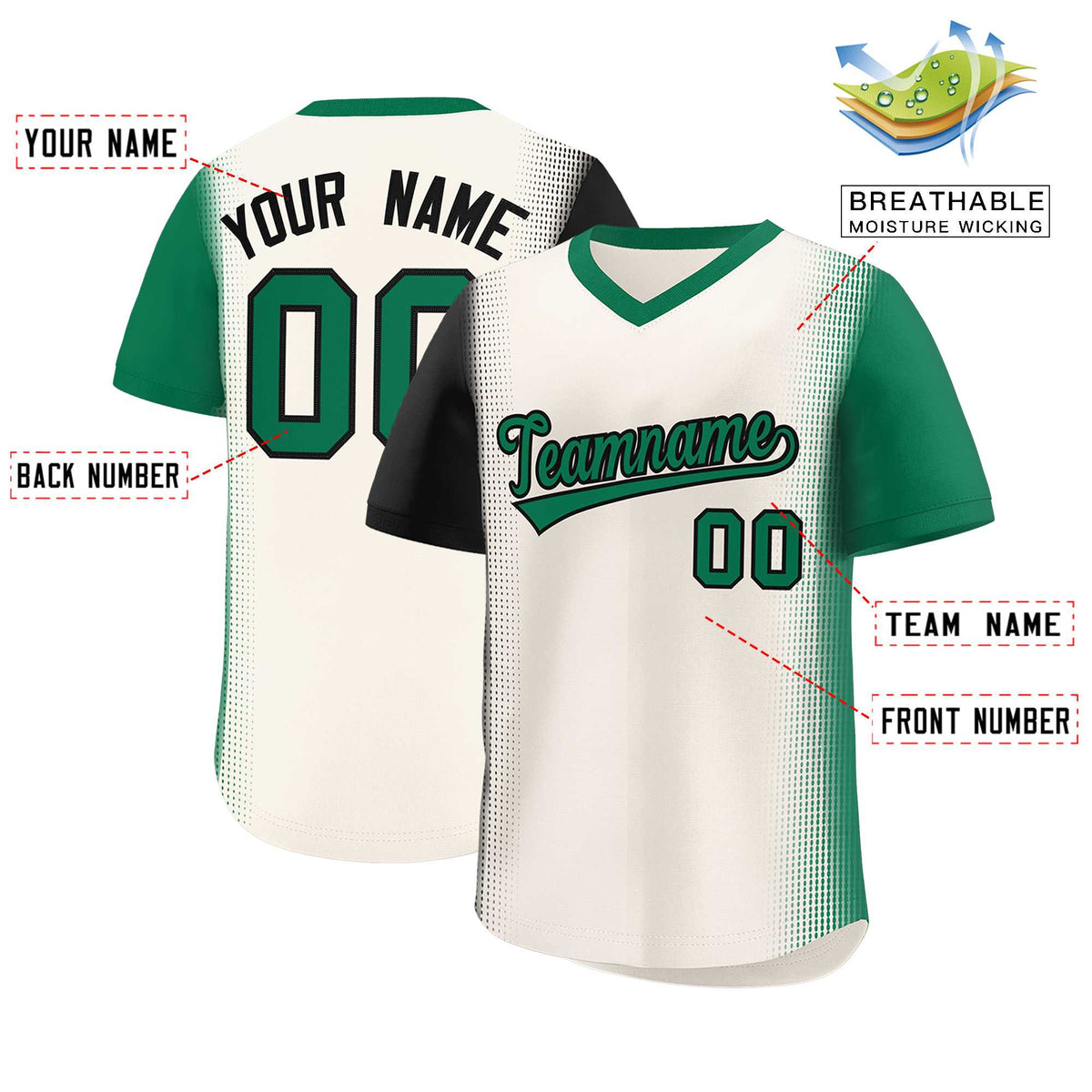 Custom Cream Black-Kelly Green Personalized Raglan Sleeves Authentic Baseball Jersey | KXKSHOP