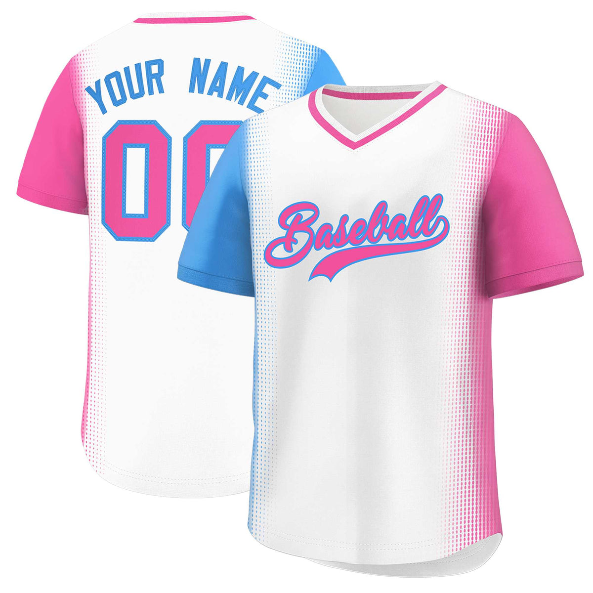 Custom White Powder Blue-Pink Personalized Raglan Sleeves Authentic Baseball Jersey | KXKSHOP
