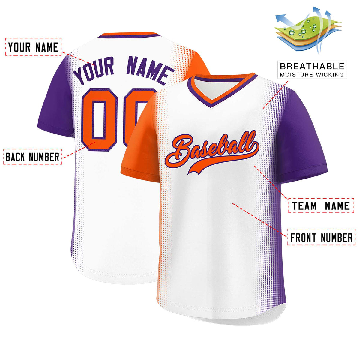 Custom White Orange-Purple Personalized Raglan Sleeves Authentic Baseball Jersey | KXKSHOP