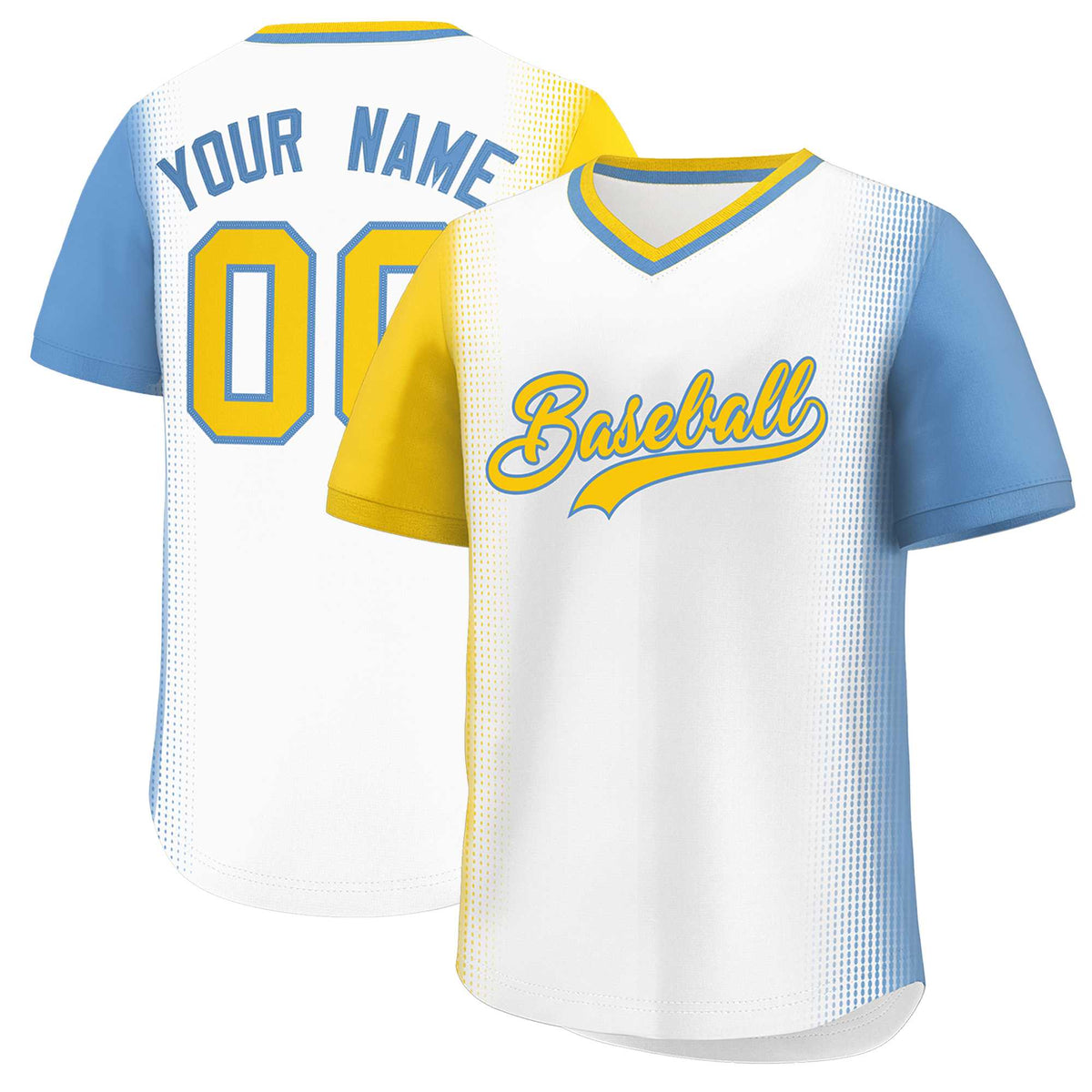 Custom White Gold-Light Blue Personalized Raglan Sleeves Authentic Baseball Jersey | KXKSHOP
