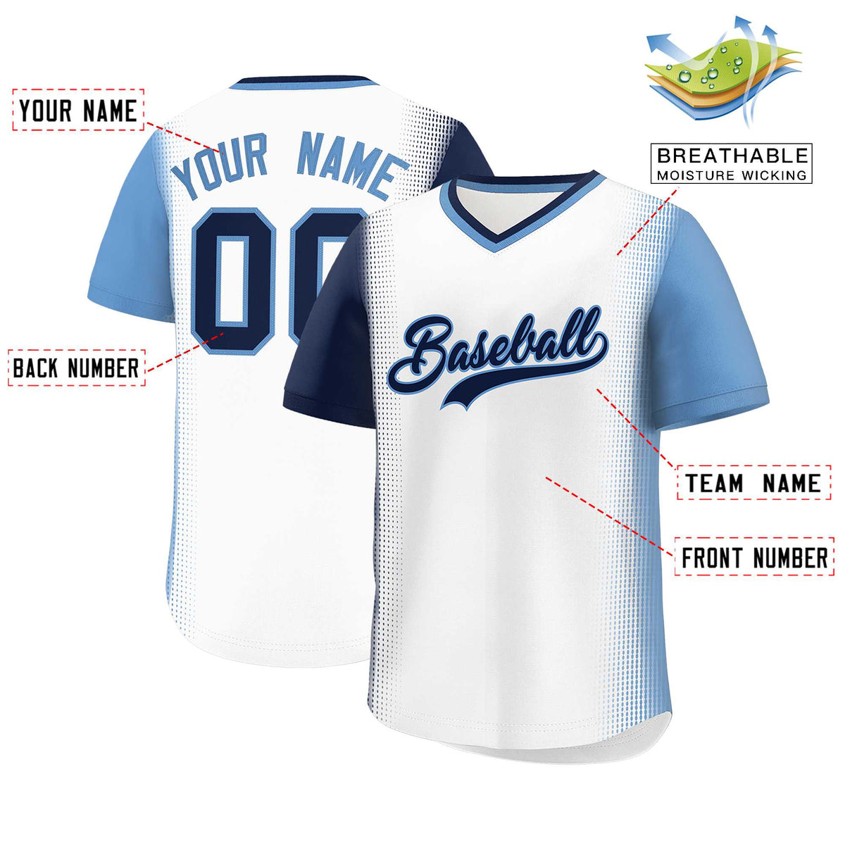 Custom White Navy-Light Blue Personalized Raglan Sleeves Authentic Baseball Jersey | KXKSHOP