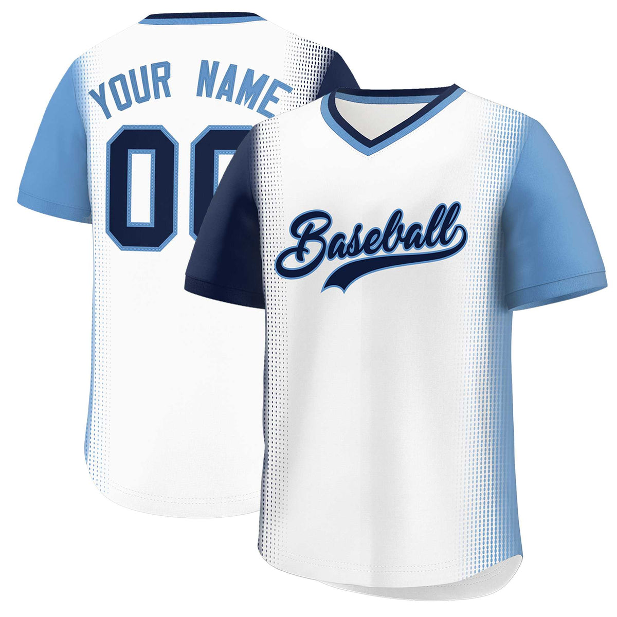 Custom White Navy-Light Blue Personalized Raglan Sleeves Authentic Baseball Jersey | KXKSHOP