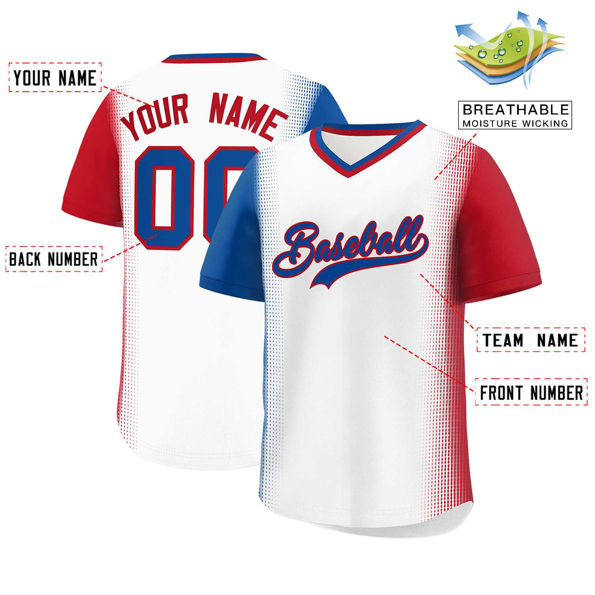 Custom White Royal-Red Personalized Raglan Sleeves Authentic Baseball Jersey | KXKSHOP