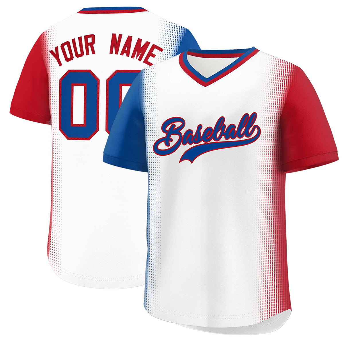 Custom White Royal-Red Personalized Raglan Sleeves Authentic Baseball Jersey | KXKSHOP