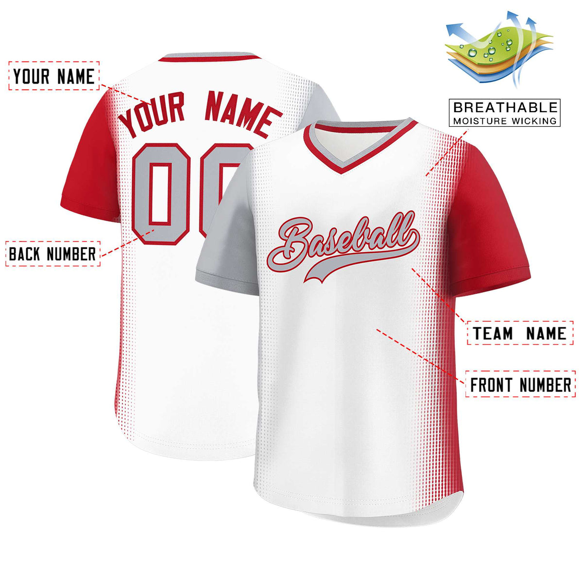 Custom White Gray-Red Personalized Raglan Sleeves Authentic Baseball Jersey | KXKSHOP
