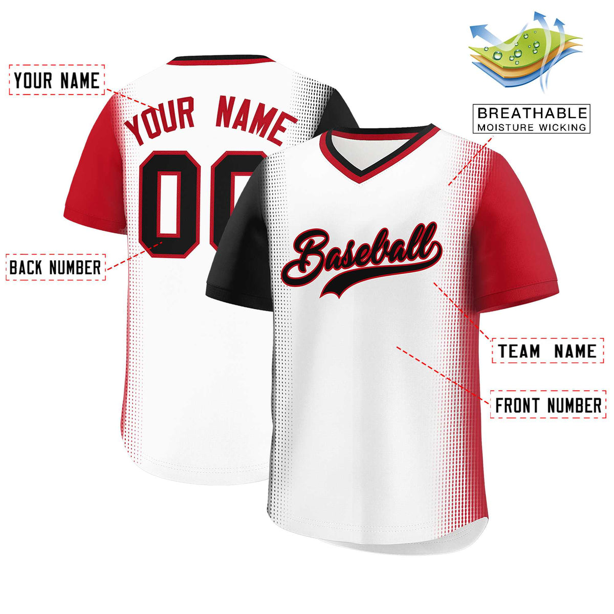 Custom White Black-Red Personalized Raglan Sleeves Authentic Baseball Jersey | KXKSHOP