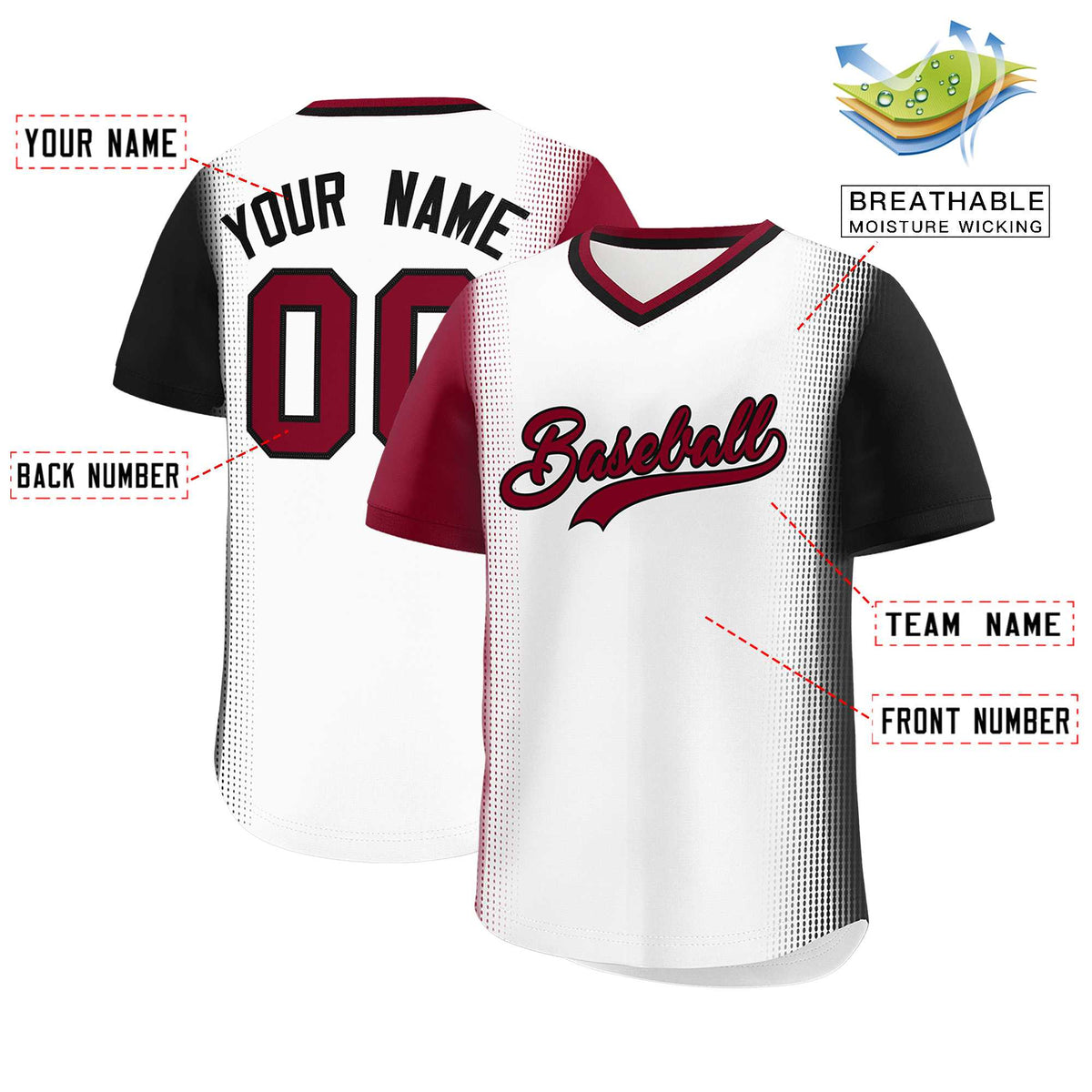 Custom White Crimson-Black Personalized Raglan Sleeves Authentic Baseball Jersey | KXKSHOP