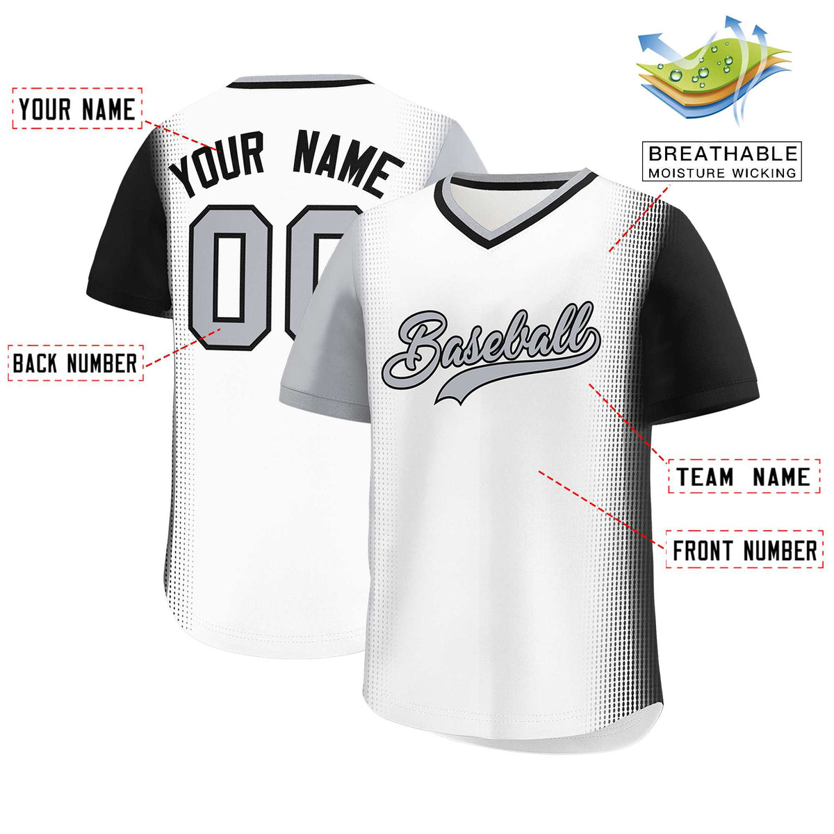 Custom White Gray-Black Personalized Raglan Sleeves Authentic Baseball Jersey | KXKSHOP